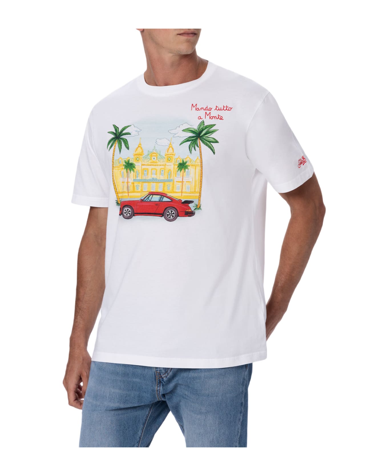MC2 Saint Barth Man Cotton T-shirt With Montecarlo Placed Print And Embroidery - WHITE