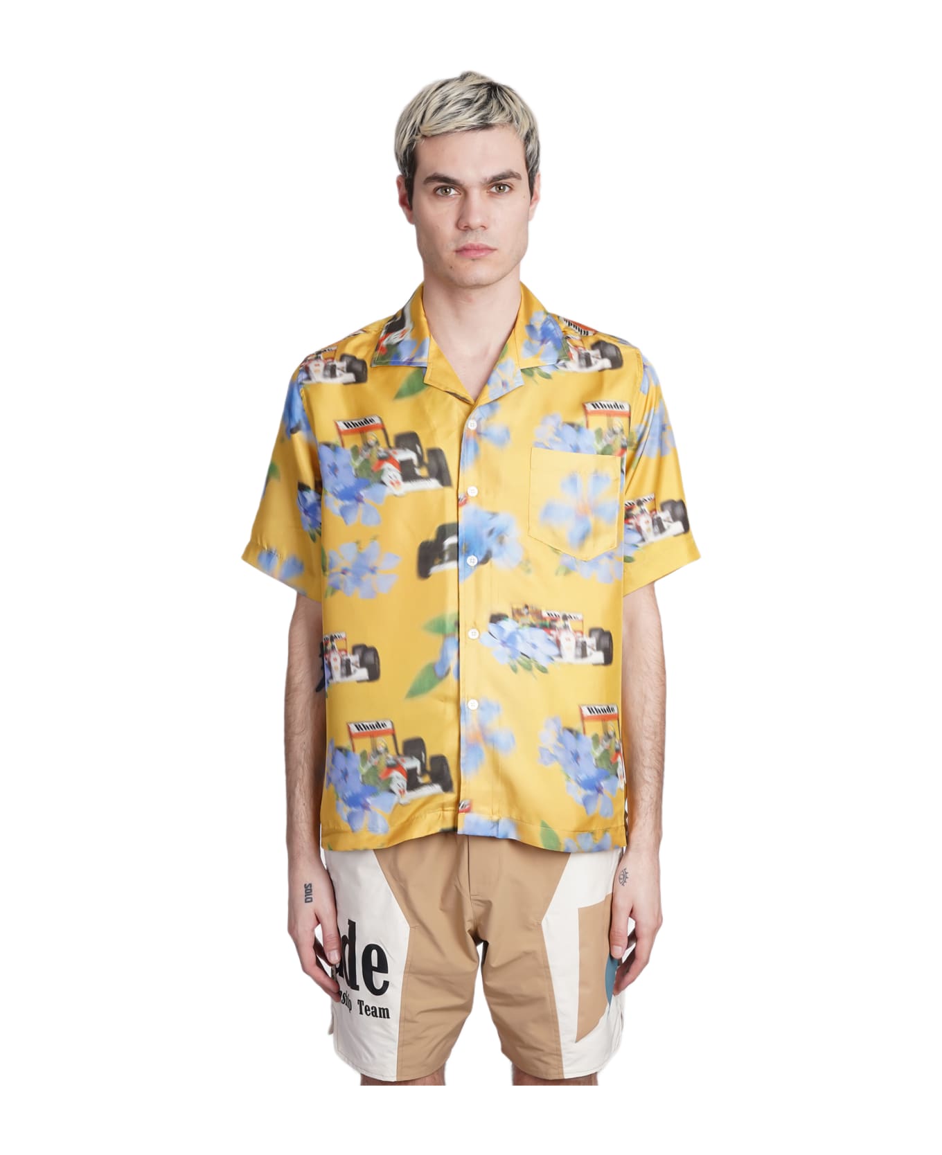 Rhude Shirt In Yellow Silk - Yellow