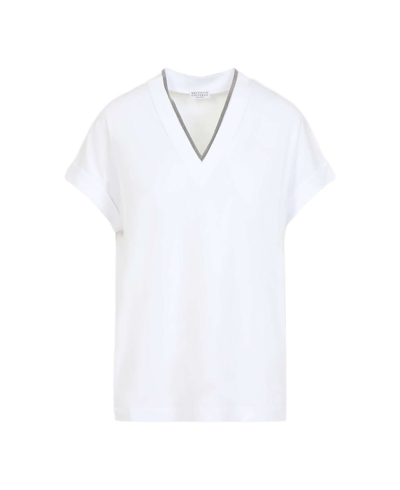 Brunello Cucinelli V-neck Monile T-shirt - Bianco