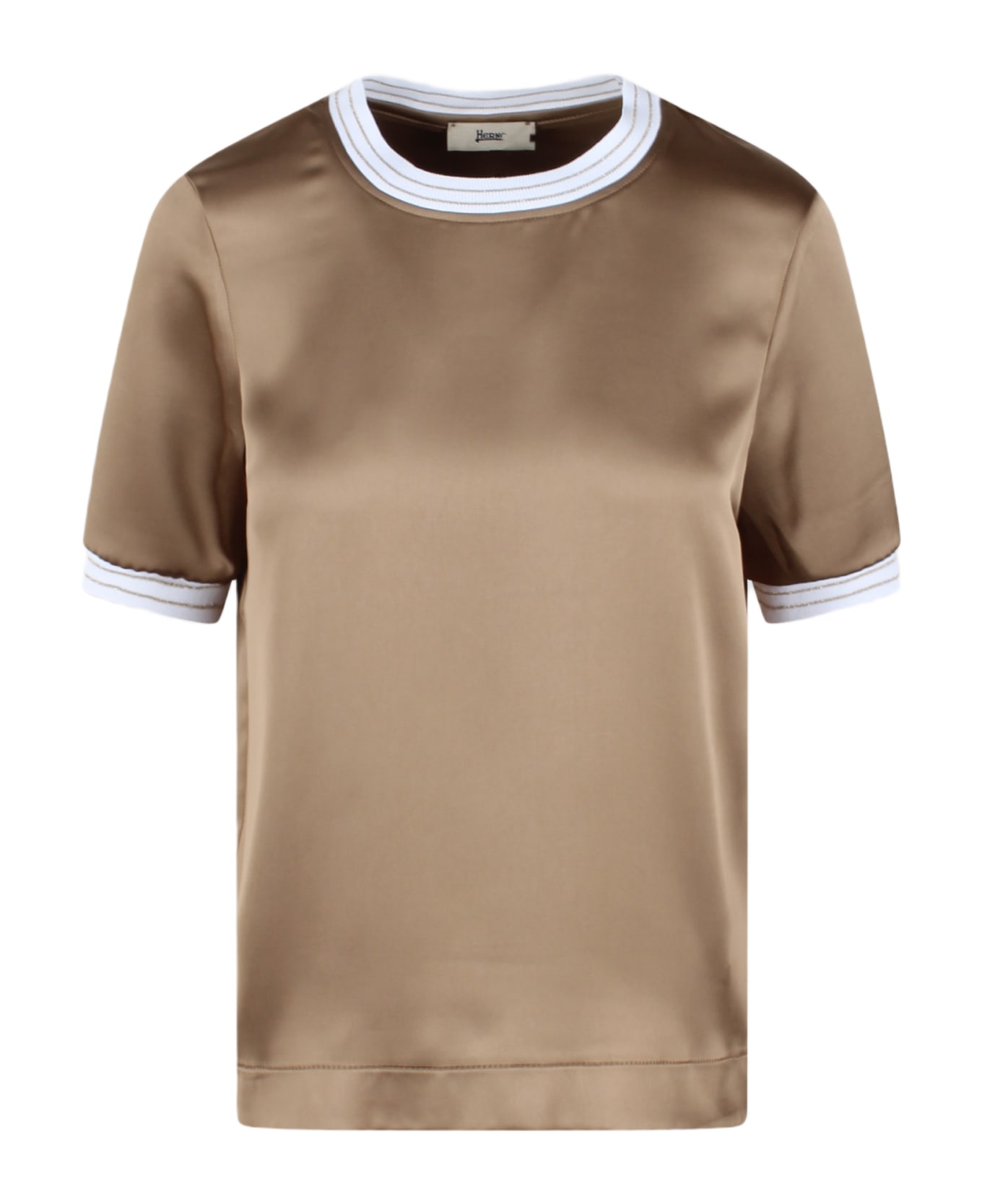 Herno Rib Trim Regular Fit Top - Brown Tシャツ
