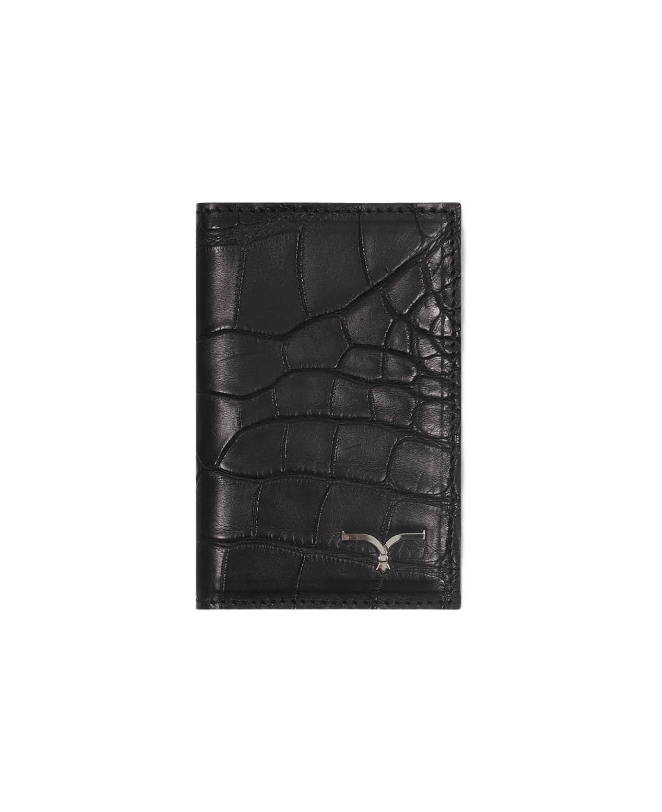 Larusmiani Vertical Alligator Card Holder Pesos Wallet - Black