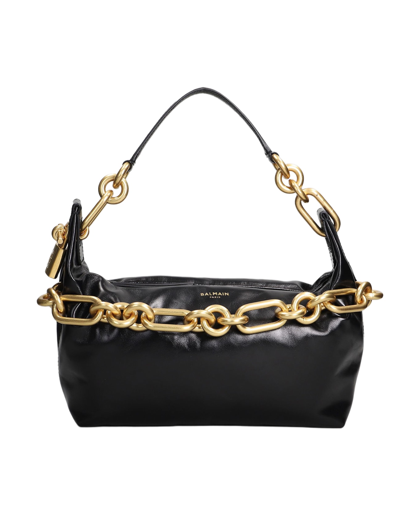 Balmain Sync Medium Shoulder Bag In Black Leather - black