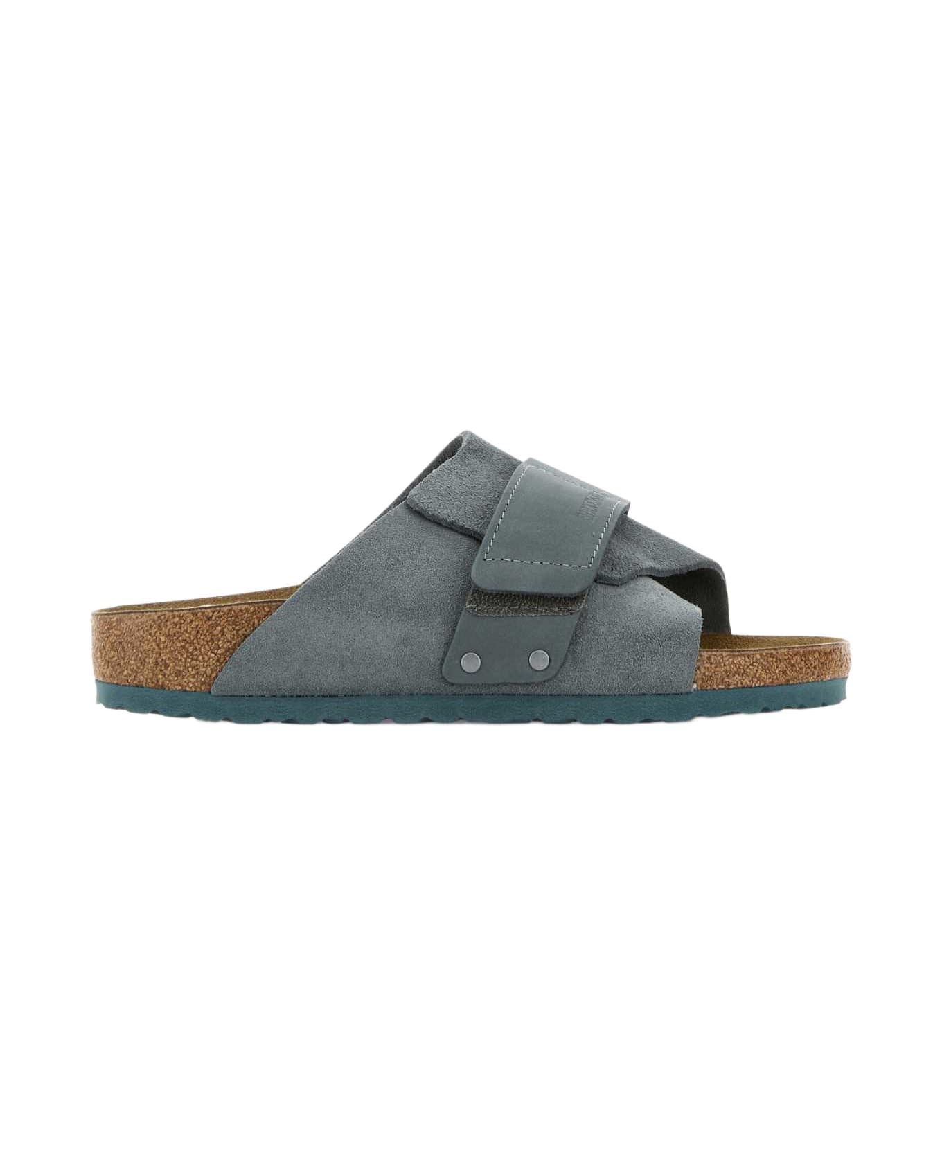 Birkenstock Powder Blue Suede Kyoto Slippers - BASALTGRAY