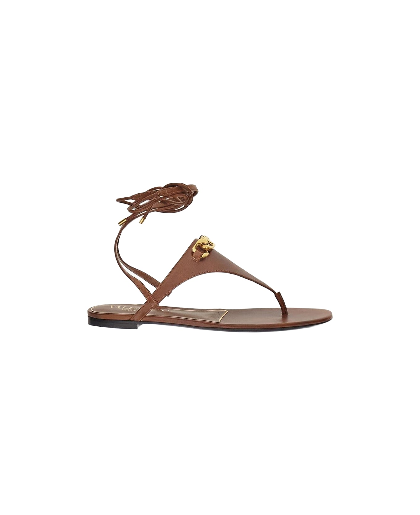 Valentino Garavani Vlogo Chain Calfskin Flat Thong Sandals - Leather Brown