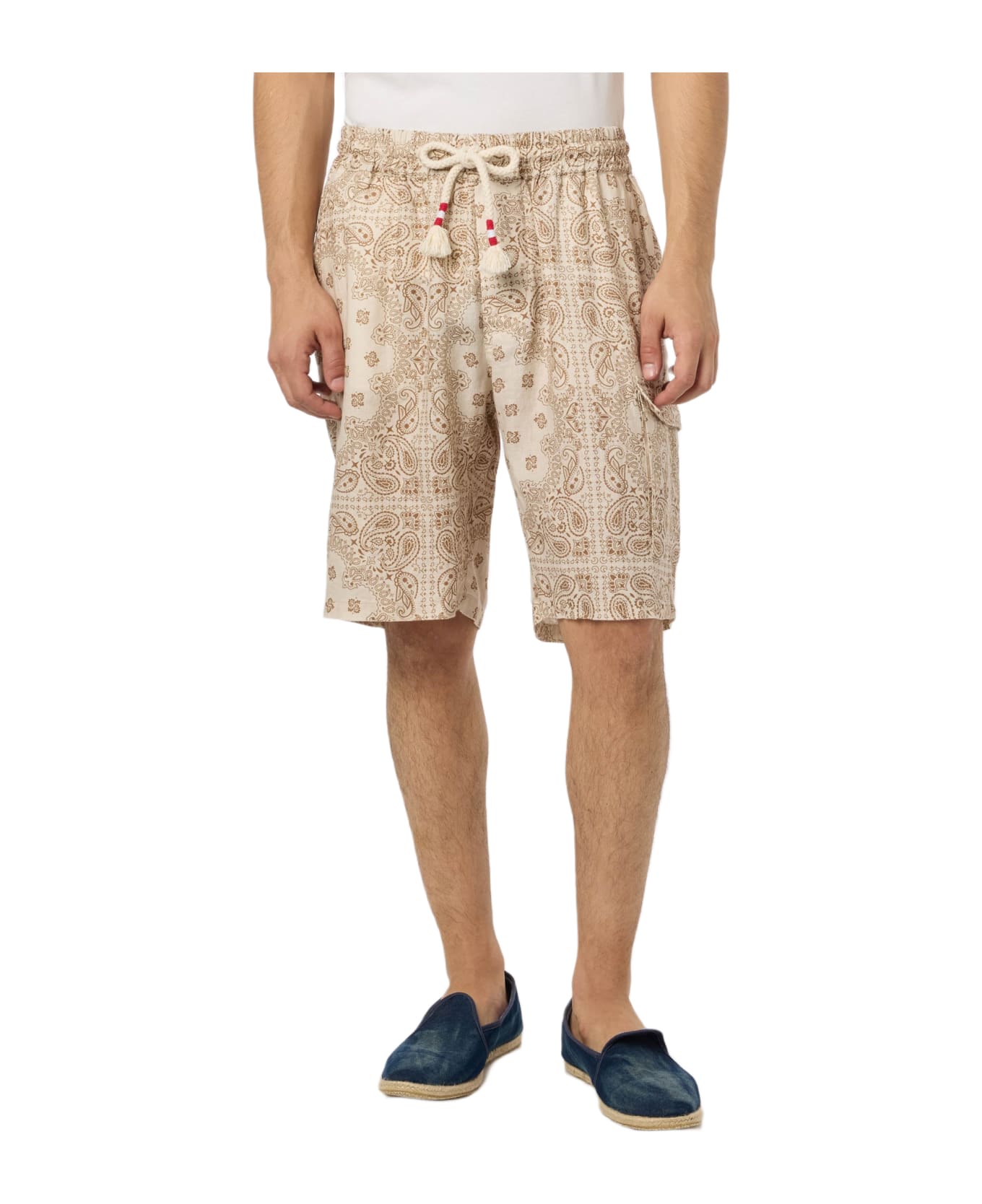 MC2 Saint Barth Man Linen Bermuda Marseille With Bandanna Print - WHITE