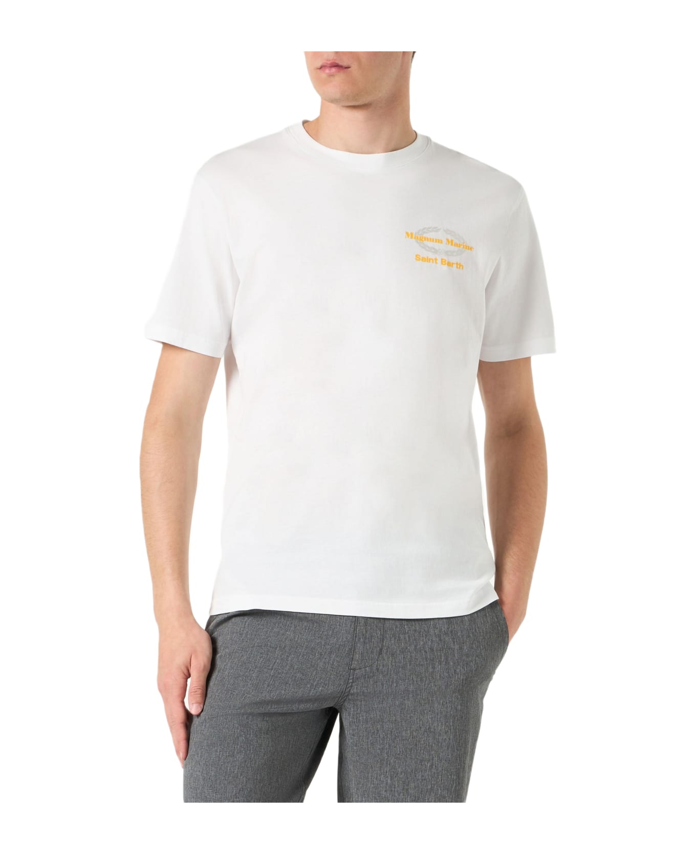 MC2 Saint Barth Man Cotton T-shirt With Magnum Marine Saint Barth Print - WHITE