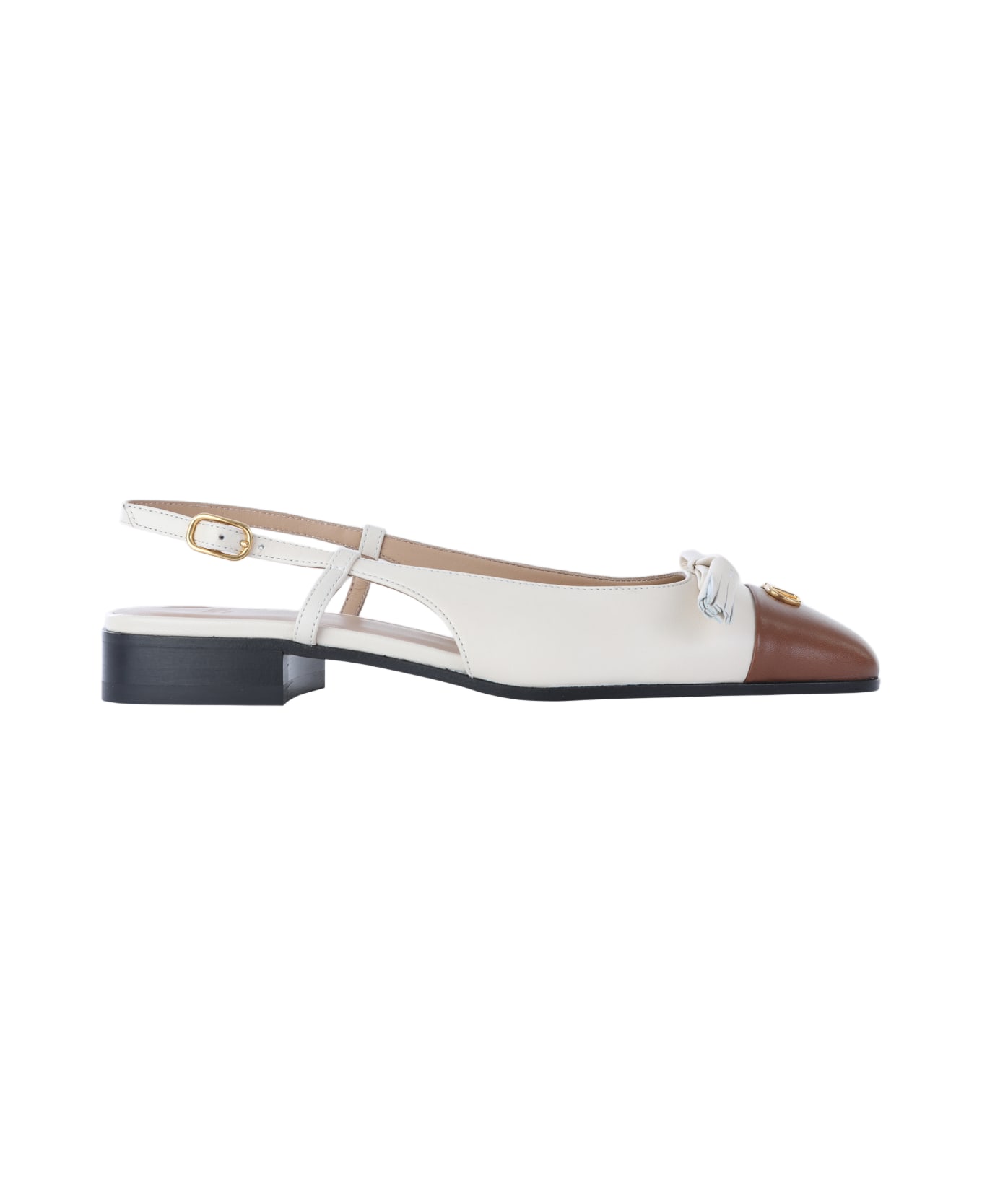 Valentino Garavani White And Brown Leather Flats - BUTTER WHITE/TABACCO