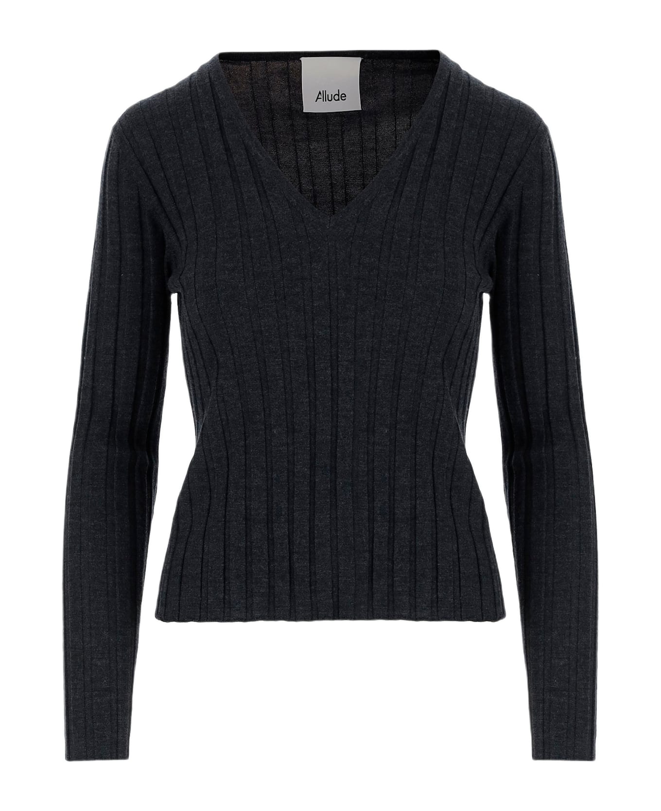 Allude Wool Sweater With Striped Pattern - Black