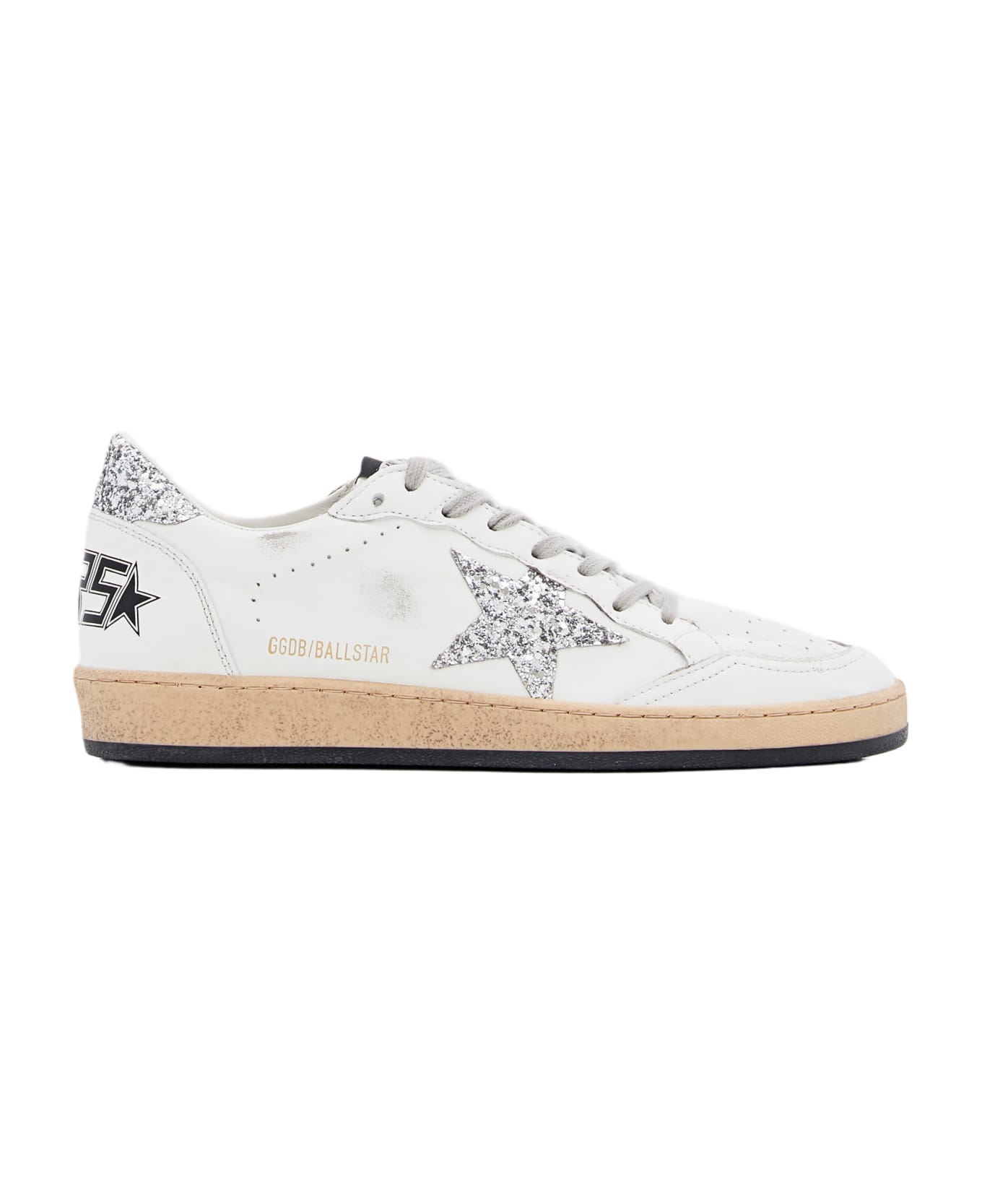 Golden Goose Ballstar Leather And Glitter Sneakers - White