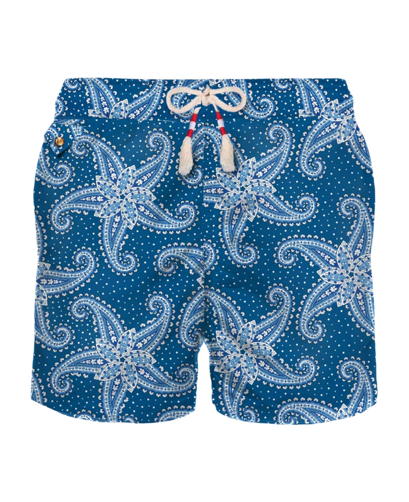MC2 Saint Barth Man Light Fabric Swim Shorts With Blue Paisley Print - BLUE