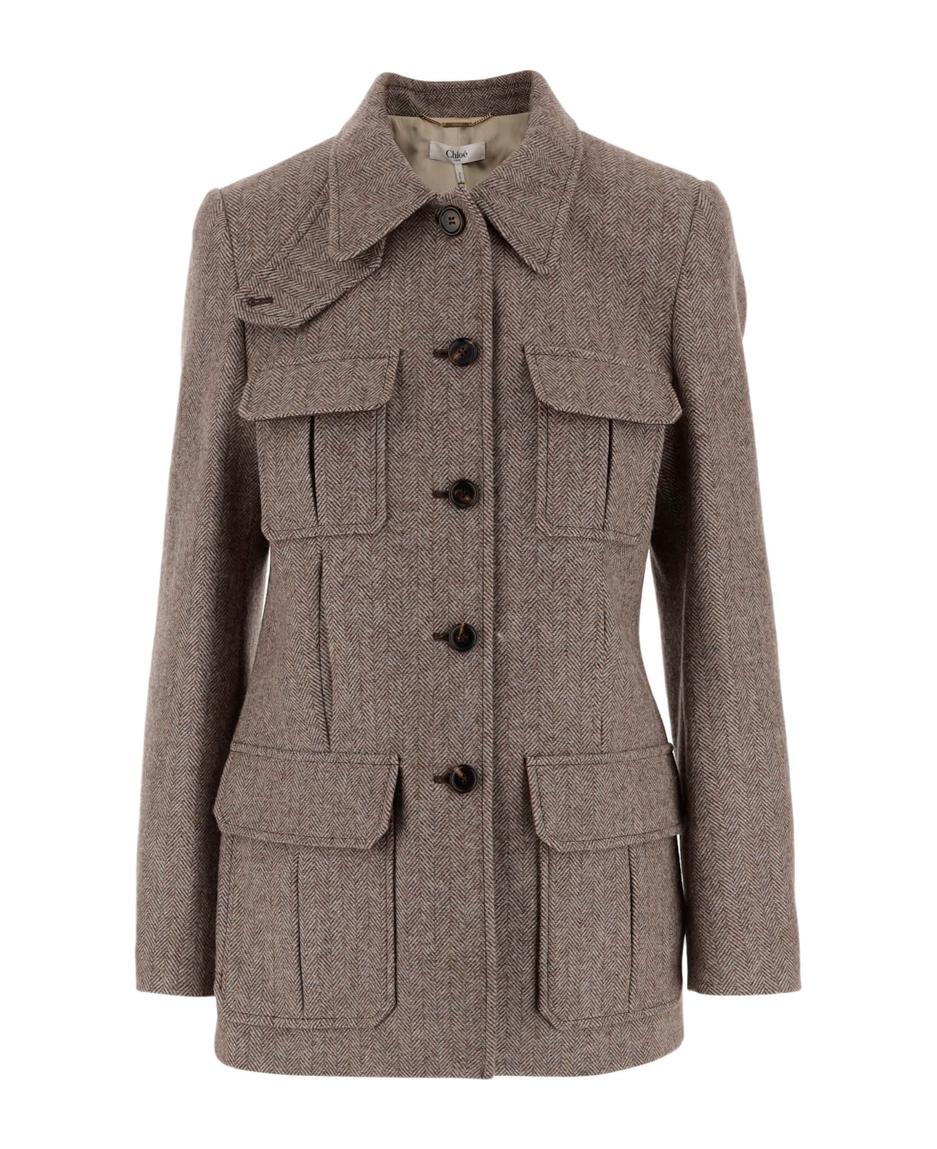 Chloé Wool Jacket With Herringbone Pattern - Brown