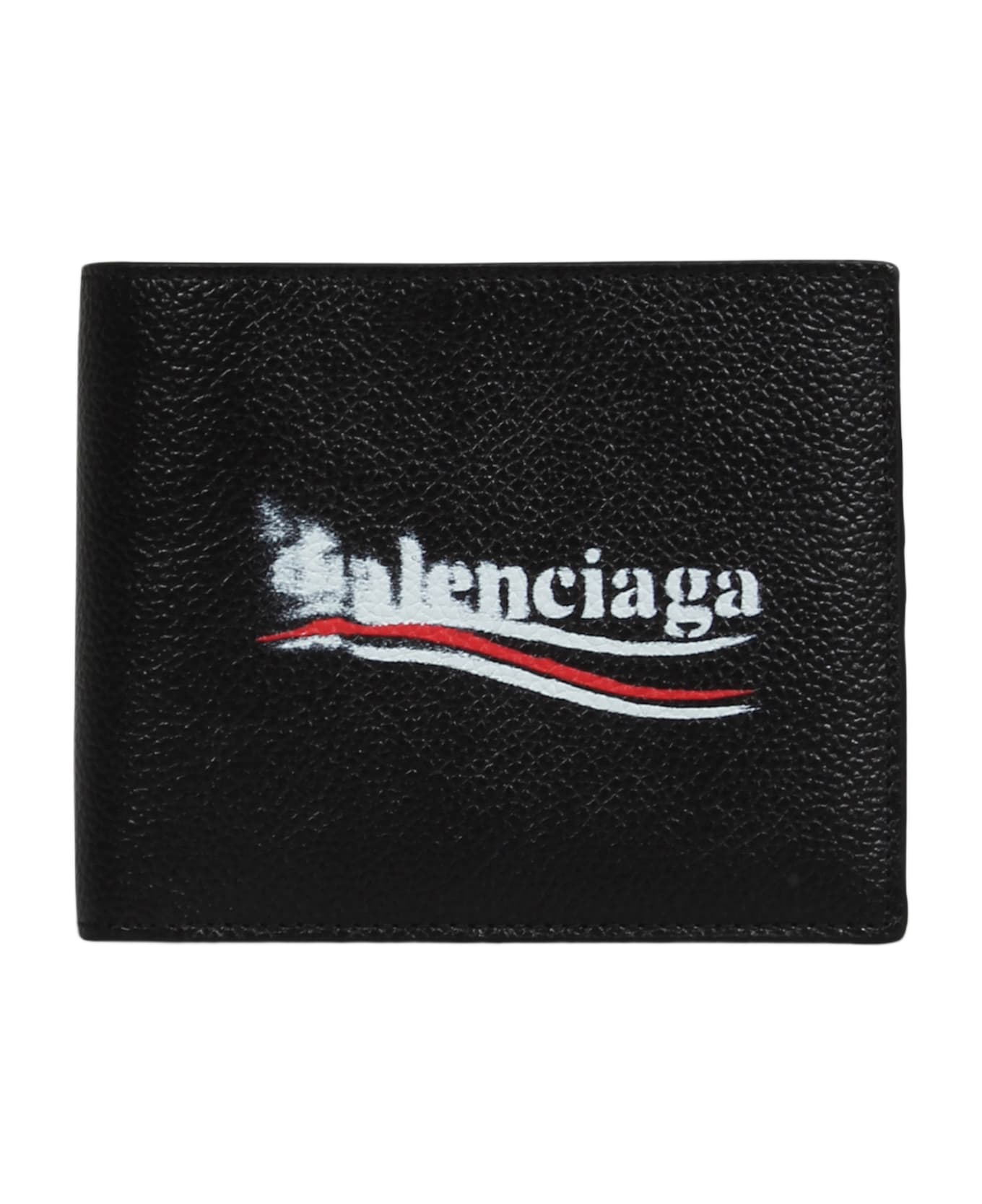 Balenciaga Political Stencil Logo Print Bifold Wallet - Black