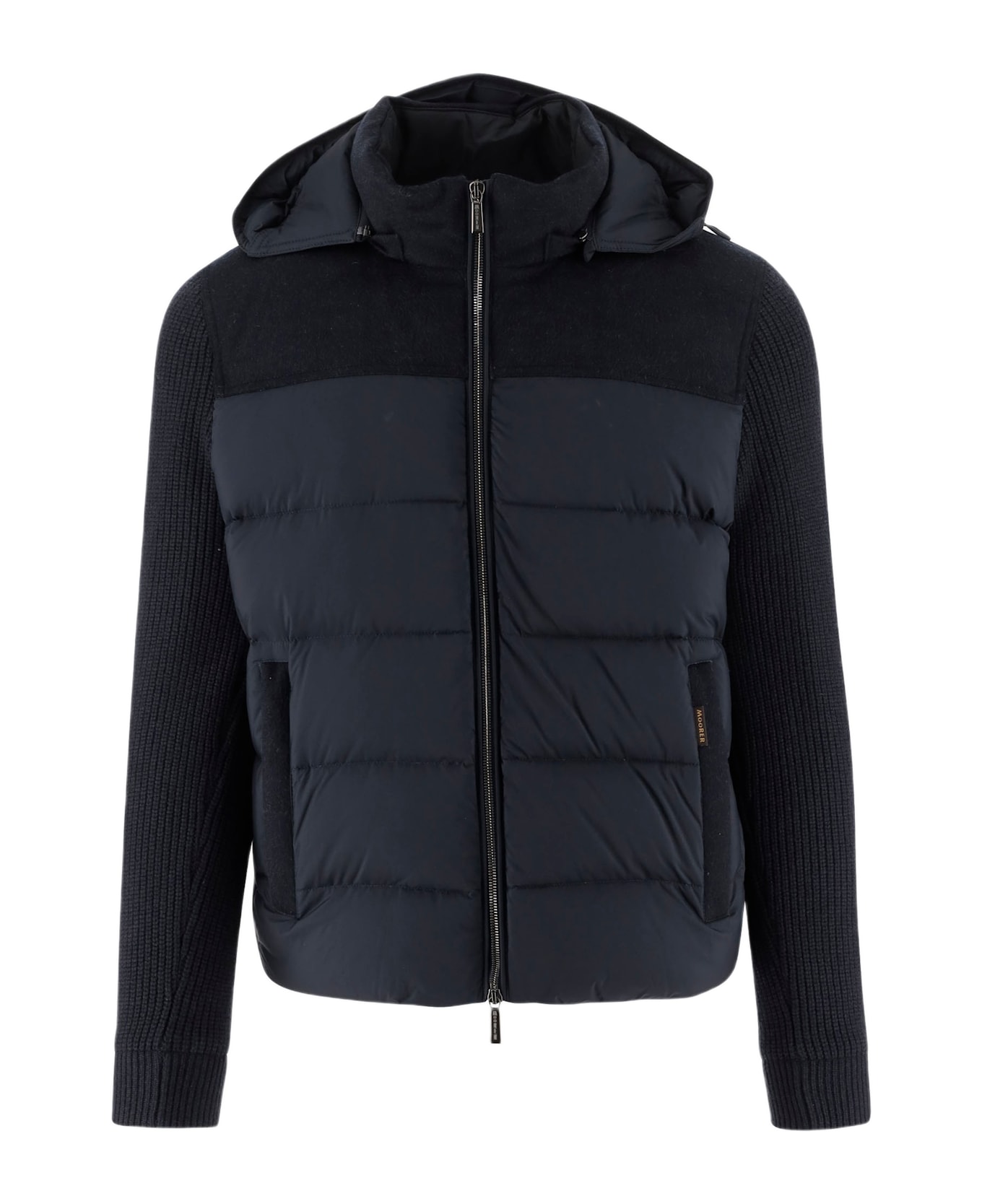 Moorer Padded Down Jacket With Cashmere Blend Sleeves - Blue