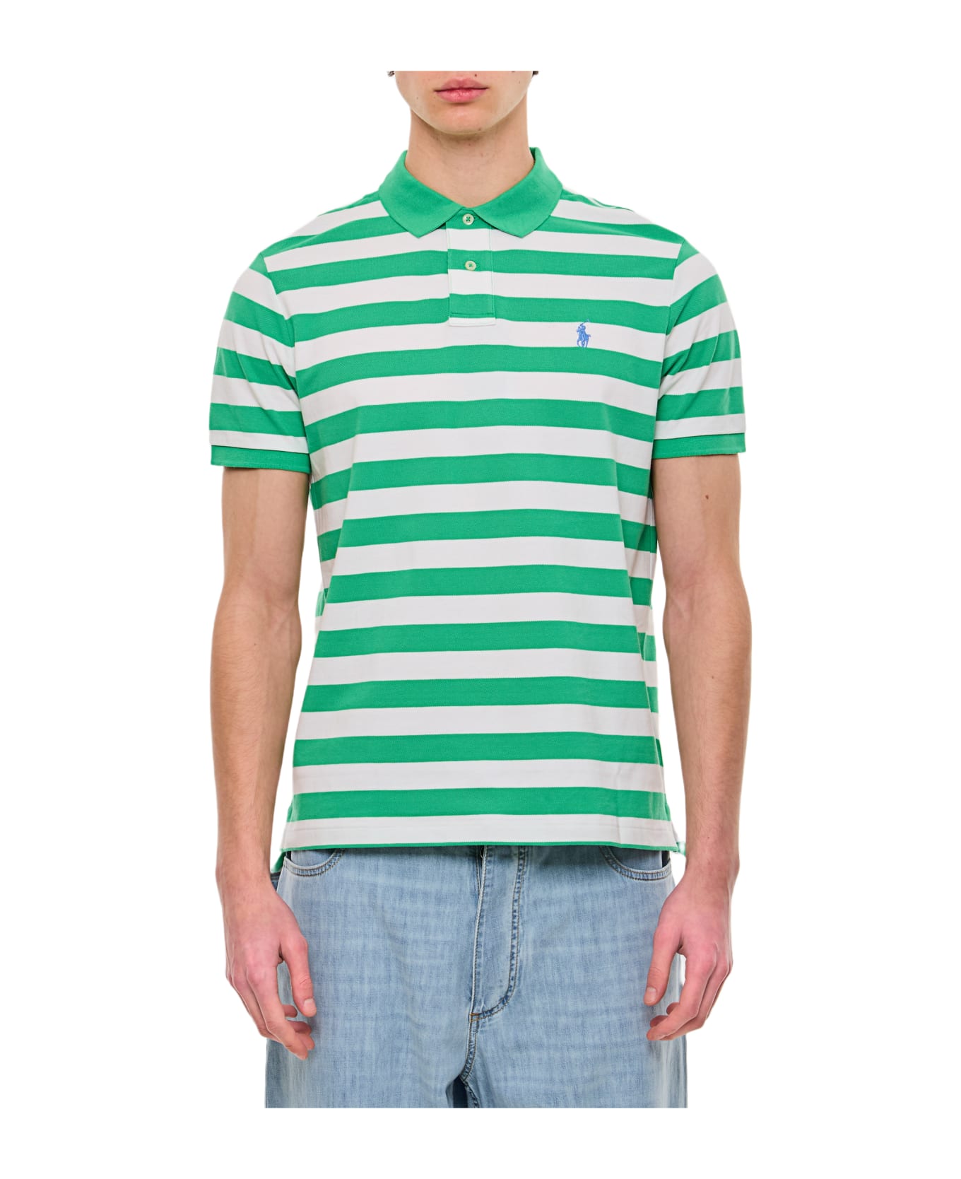 Ralph Lauren Cotton Polo Shirt - GREEN/WHITE
