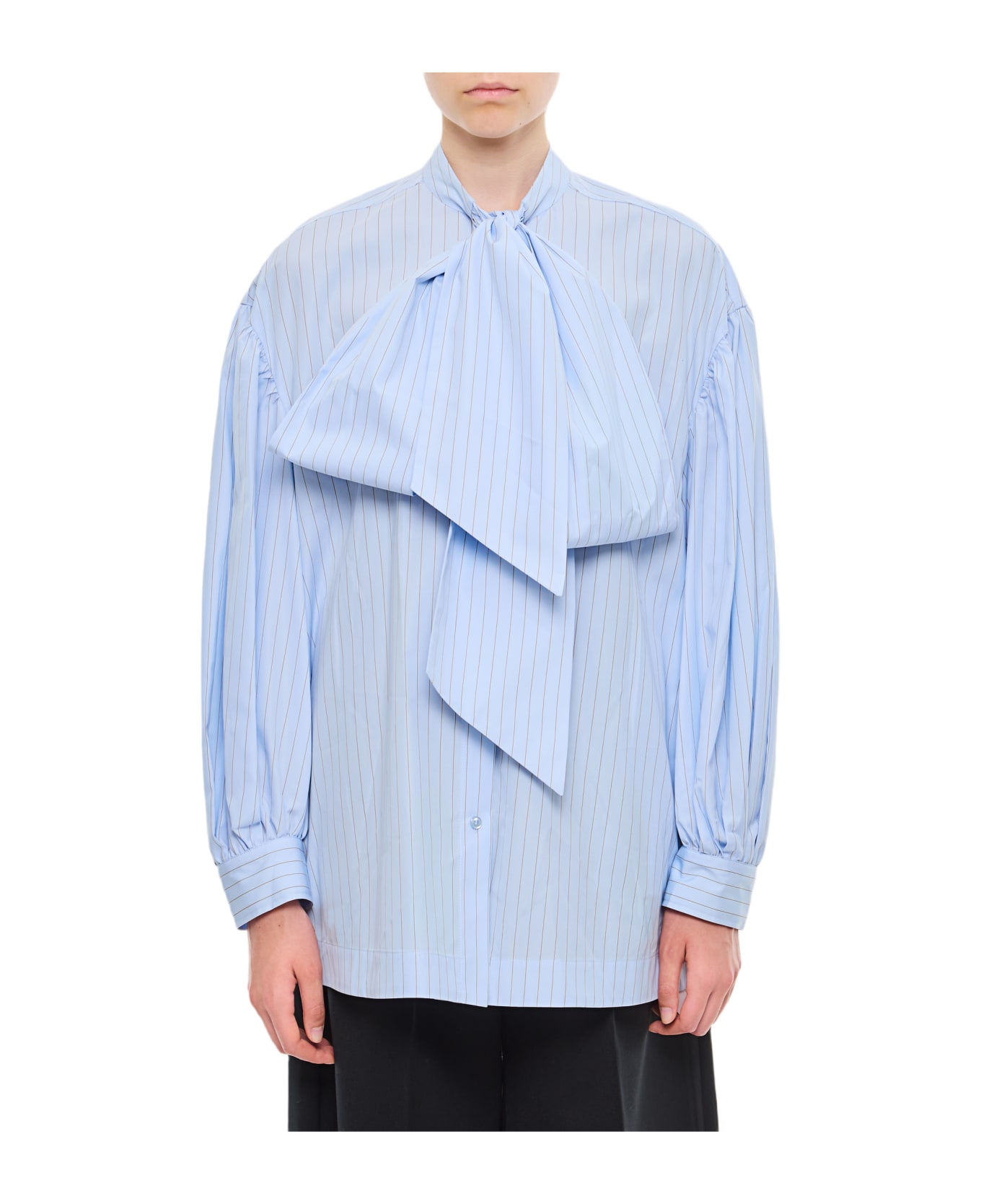 Simone Rocha Puff Sleeve Shirt W/ Front Neck Bow - Clear Blue