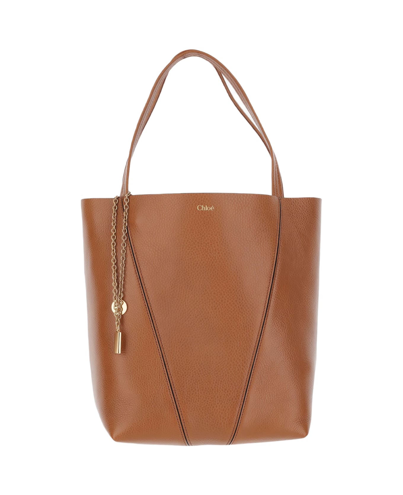 Chloé Spin Tote Bag In Maroon Leather - Brown