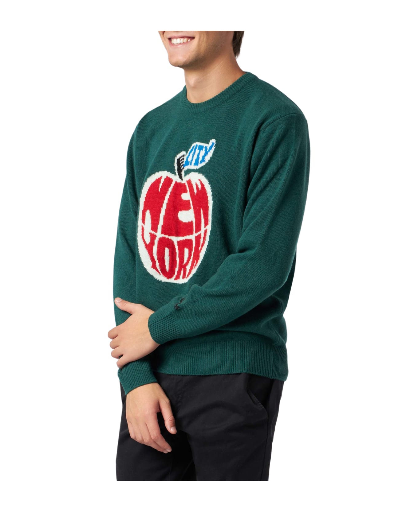 MC2 Saint Barth Man Sweater With New York Apple Jacquard - GREEN