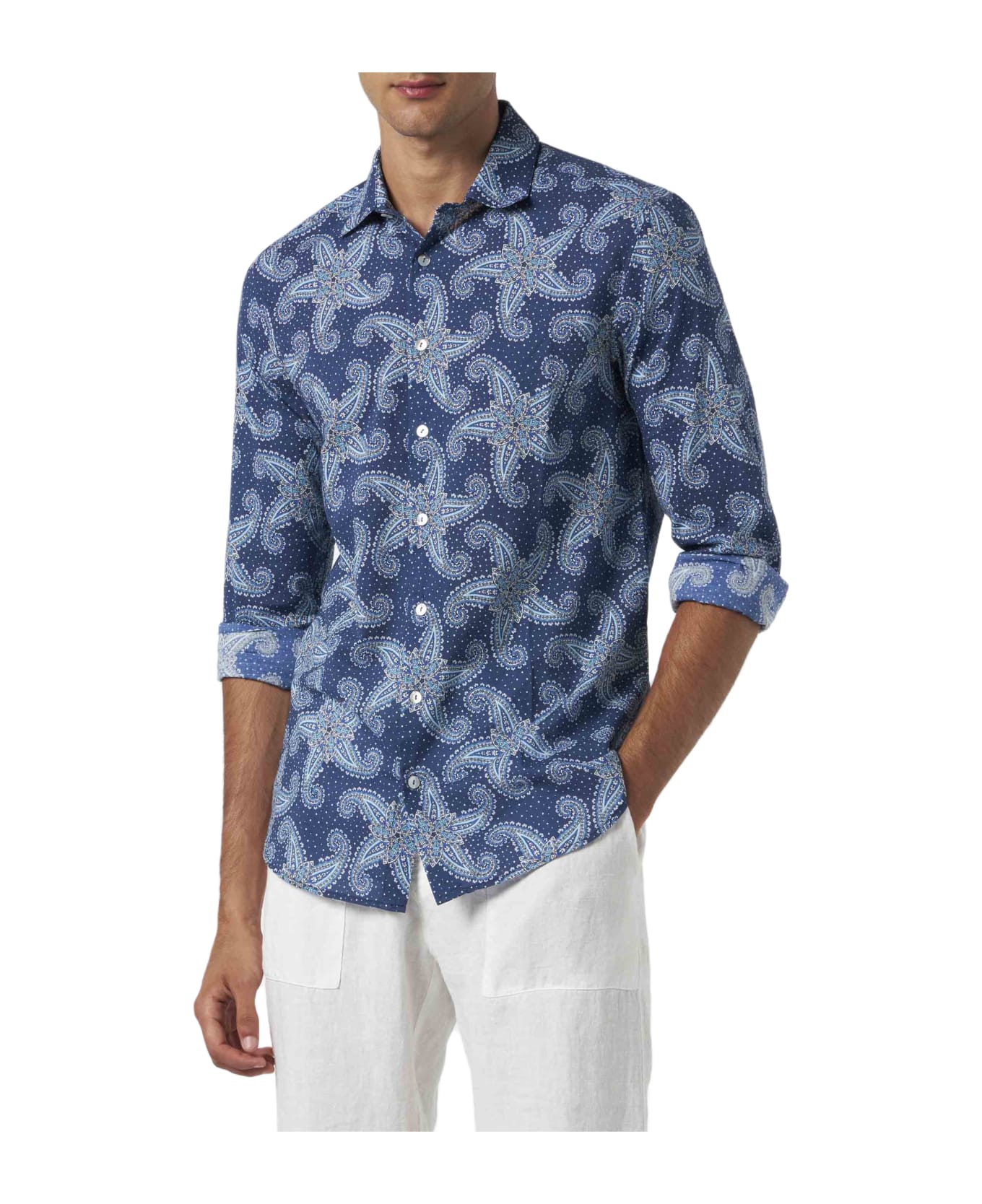 MC2 Saint Barth Man Muslin Cotton Sikelia Shirt With Paisley Star Print - BLUE