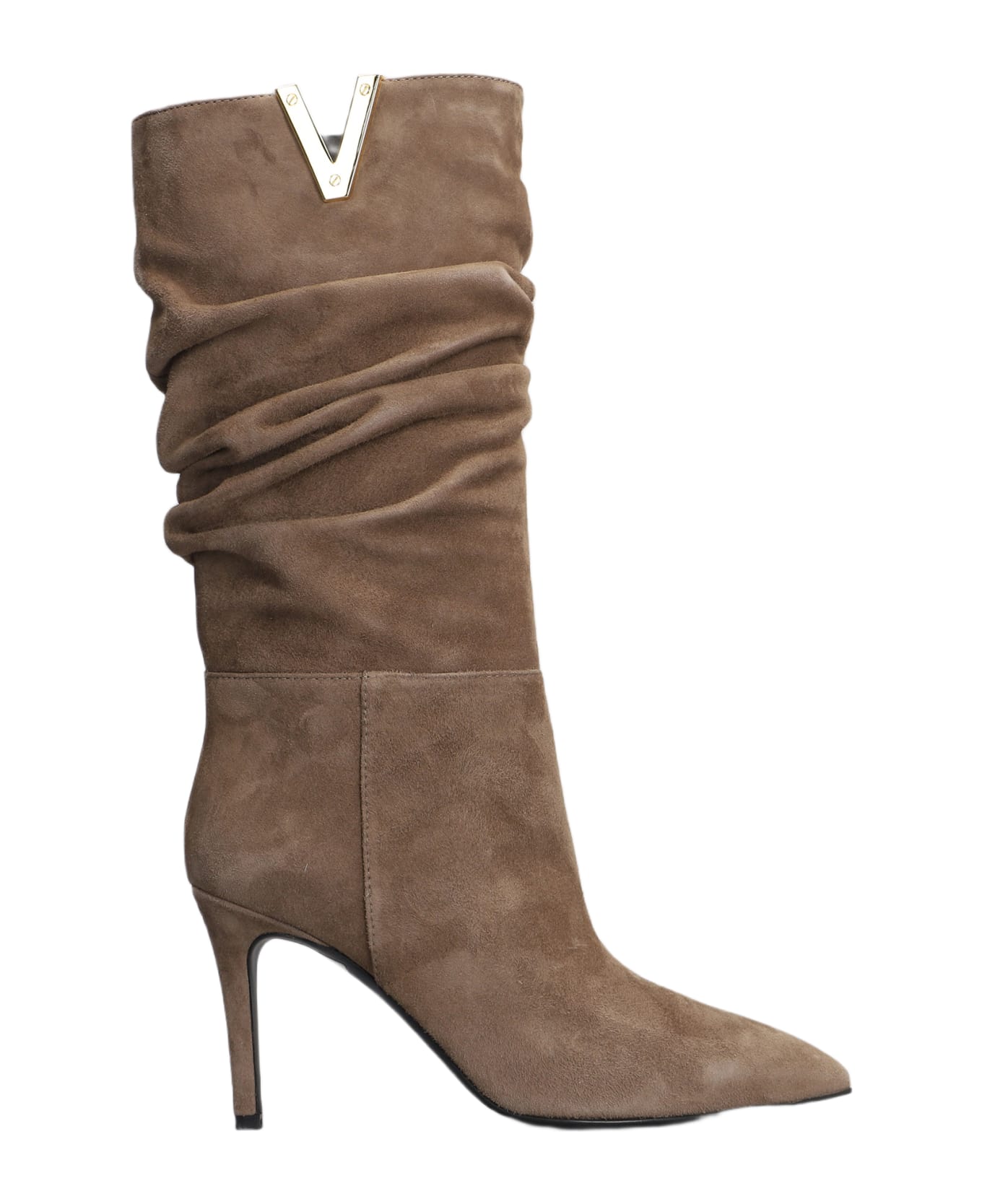 Via Roma 15 High Heels Boots In Taupe Suede - taupe
