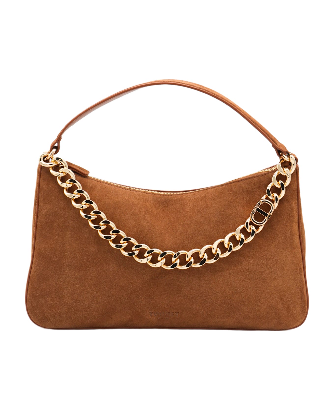 TwinSet Brown Leather Liliane Shoulder Bag - Leather Brown