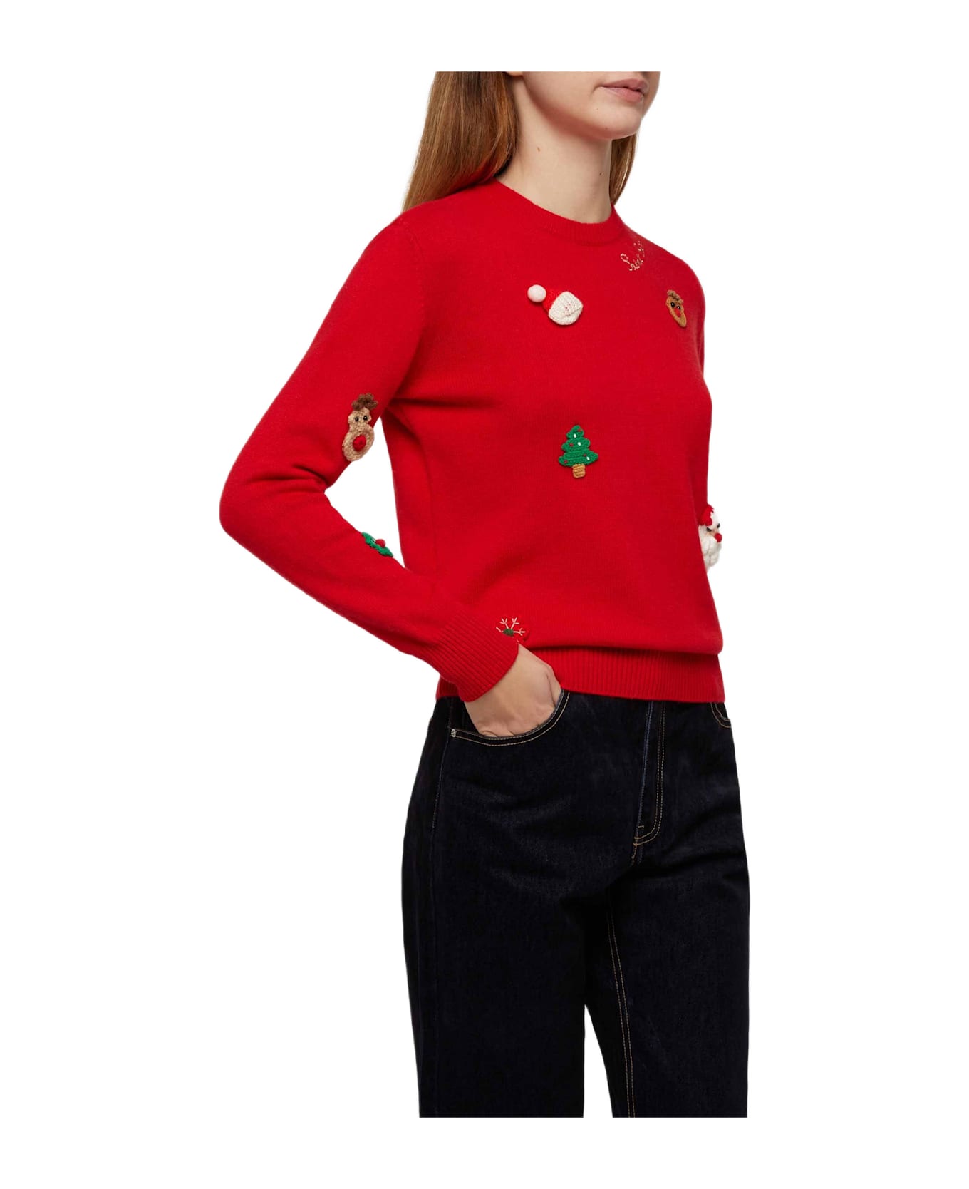 MC2 Saint Barth Woman Brushed Sweater With Christmas Patches Appliquèe - RED