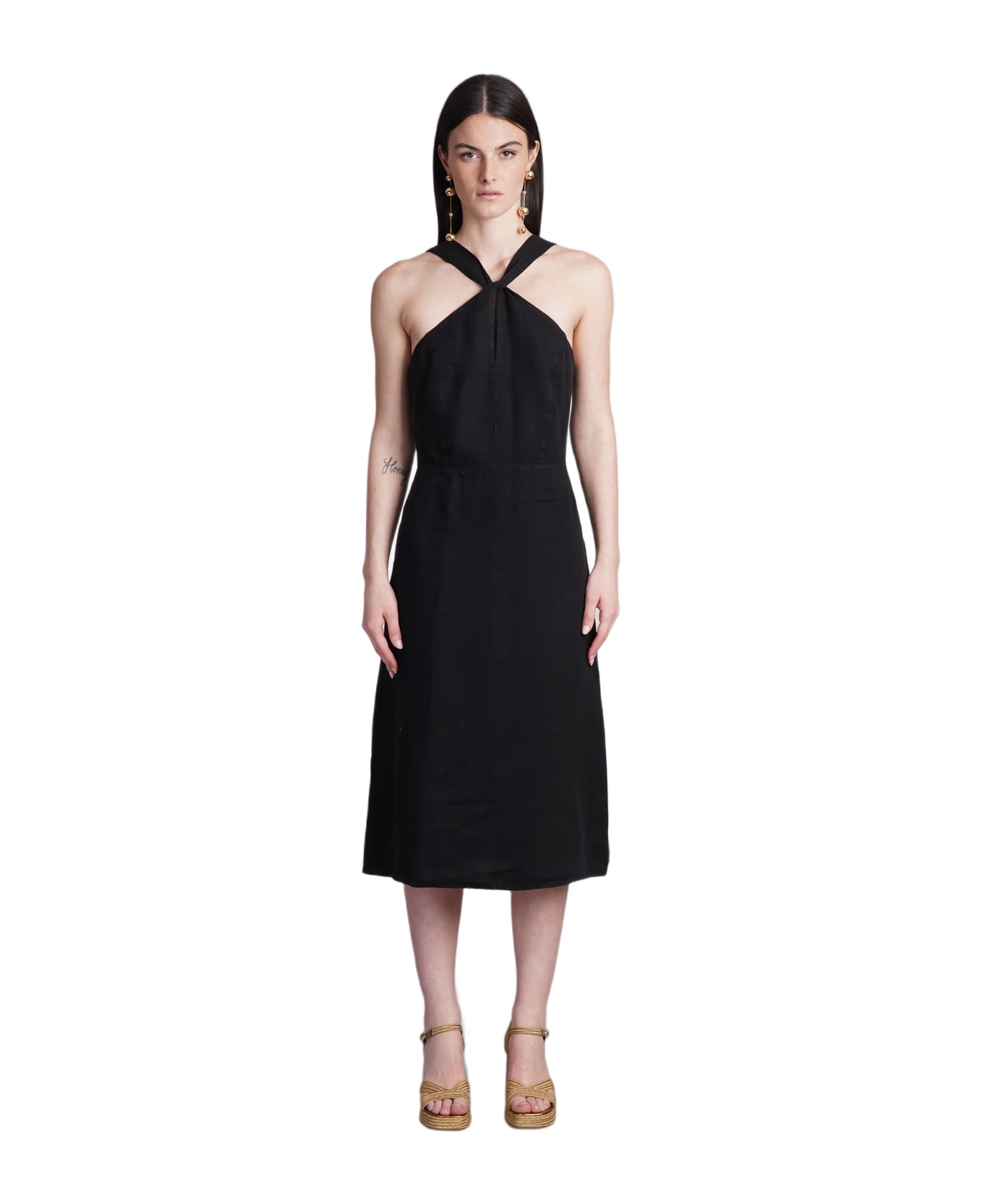 120% Lino Dress In Black Linen - black