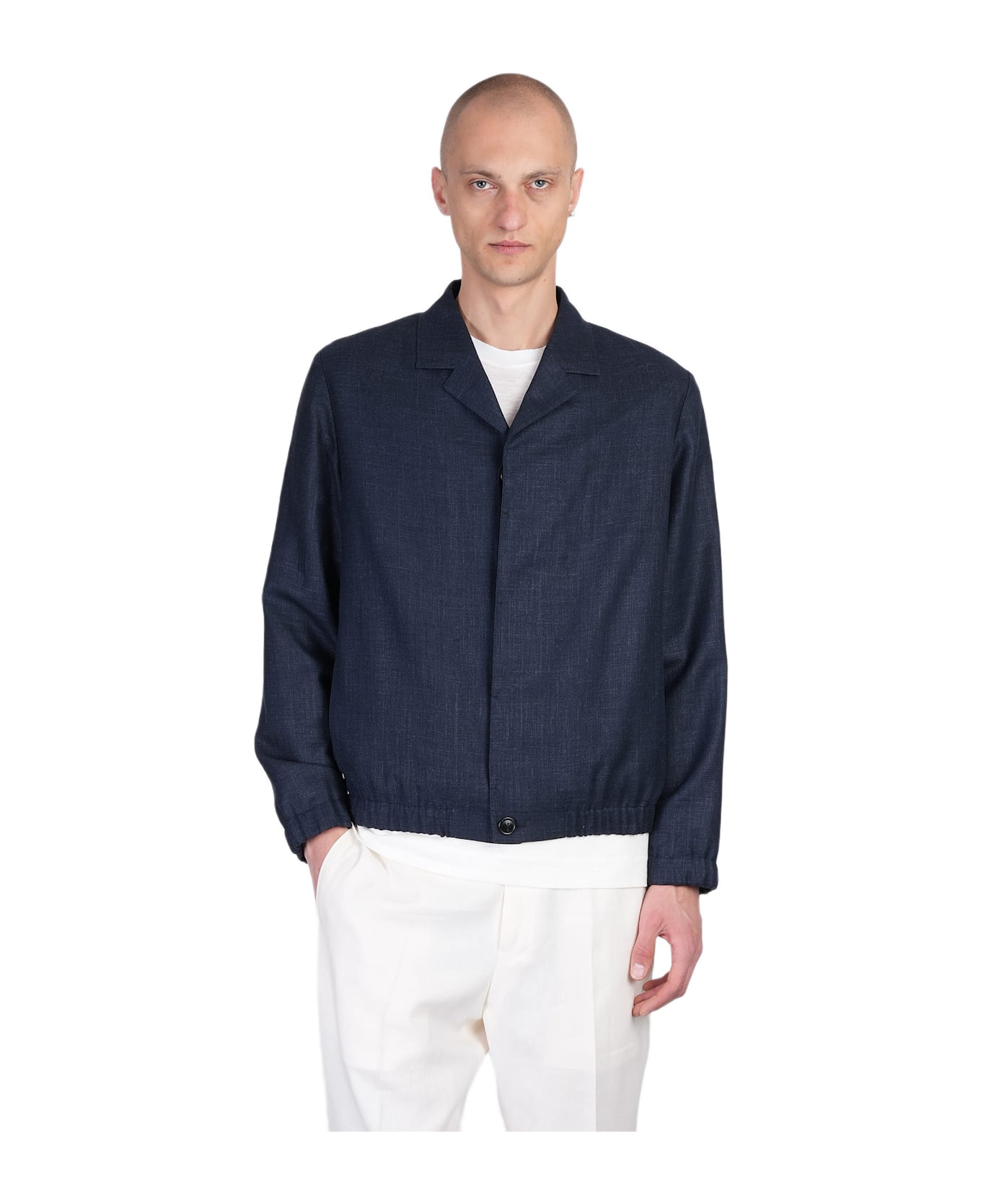 Zegna Casual Jacket In Blue Linen - blue