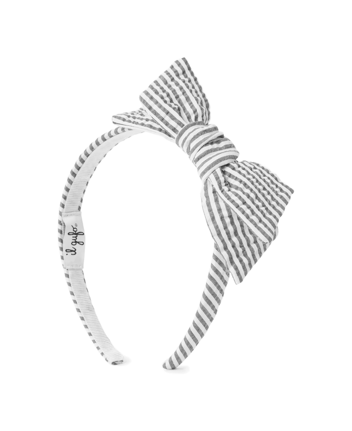 Il Gufo Seersucker Headband With Bow - Grey