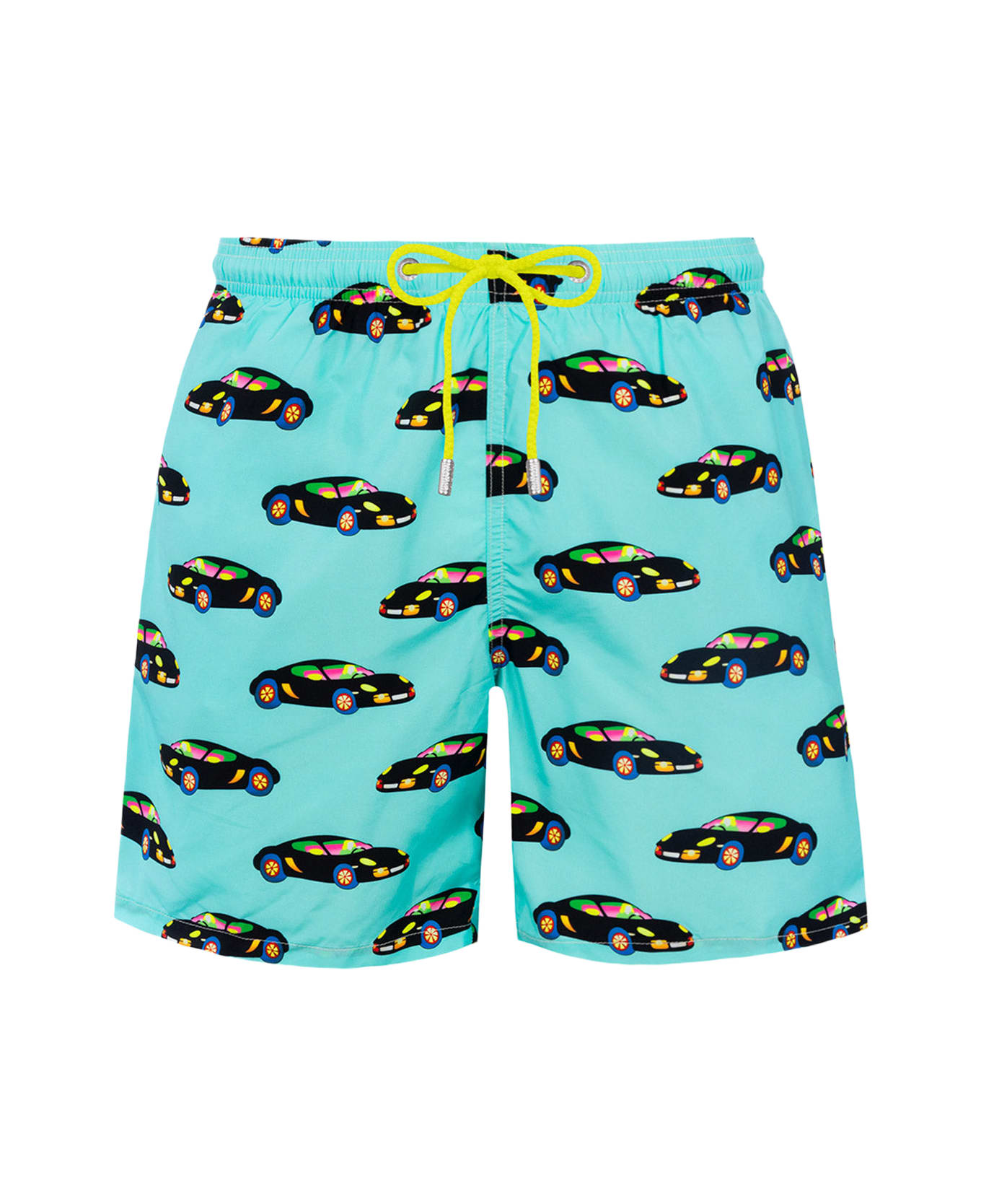 MC2 Saint Barth Man Lightweight Fabric Swim-shorts Lighting With Lodola Car Print |marco Lodola Special Edition - GREEN