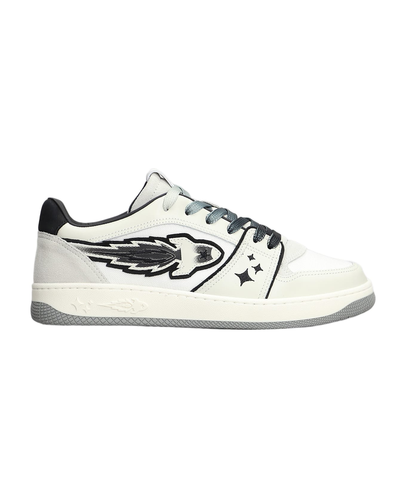 Enterprise Japan Egg Rocket Sneakers In White Leather And Fabric - white