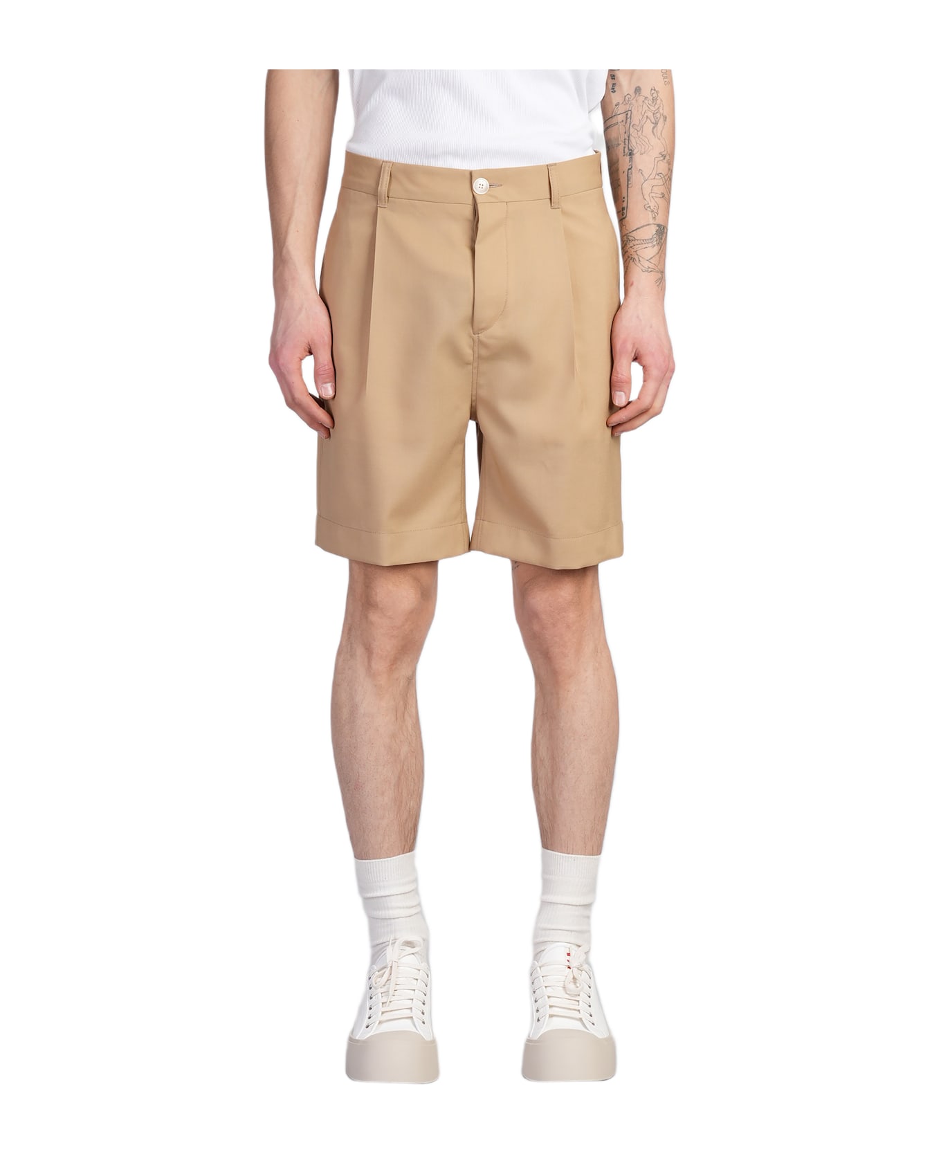 Marni Shorts In Beige Wool - beige
