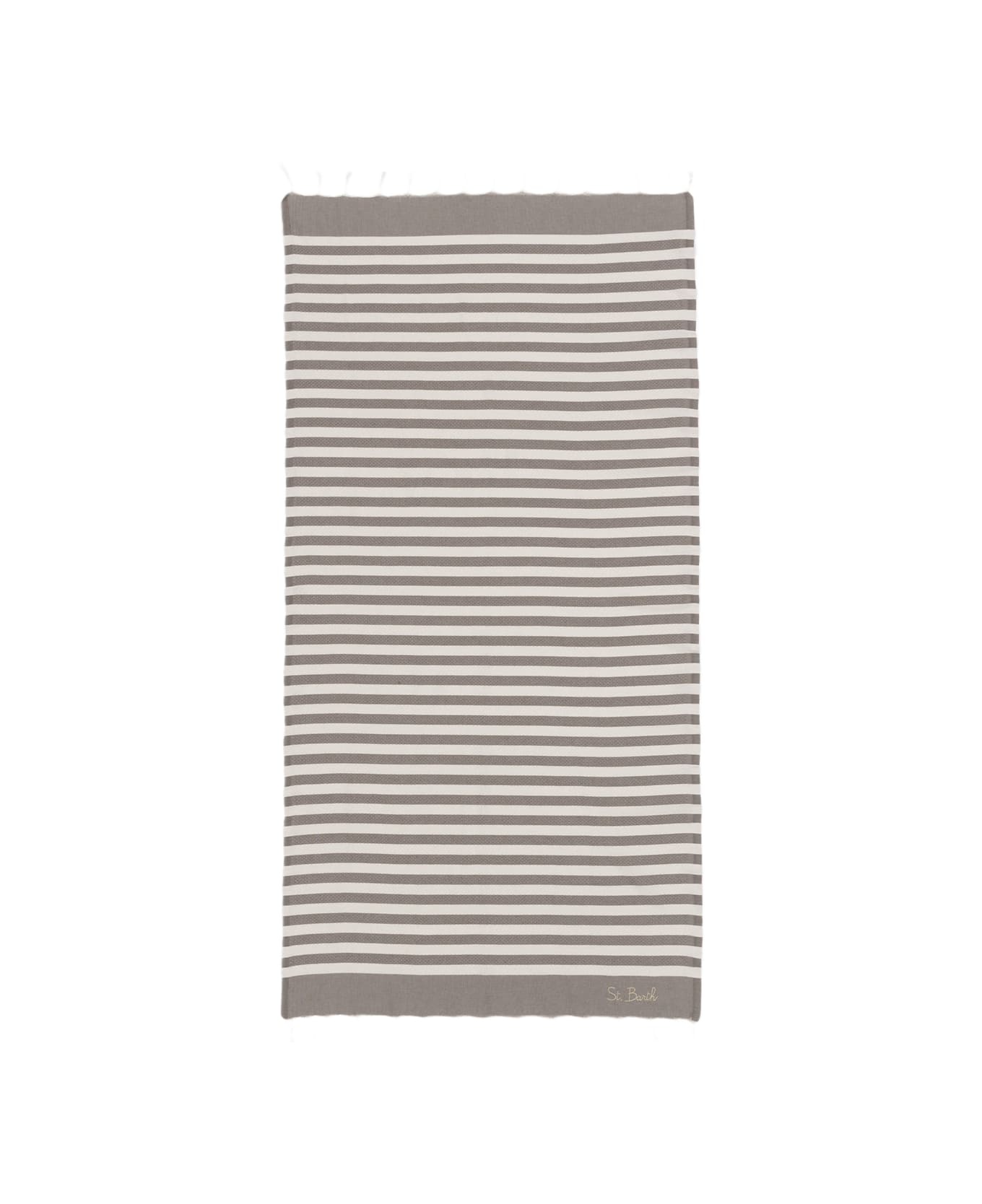 MC2 Saint Barth Cotton Beach Towel Fouta With Brown Striped Print - BROWN