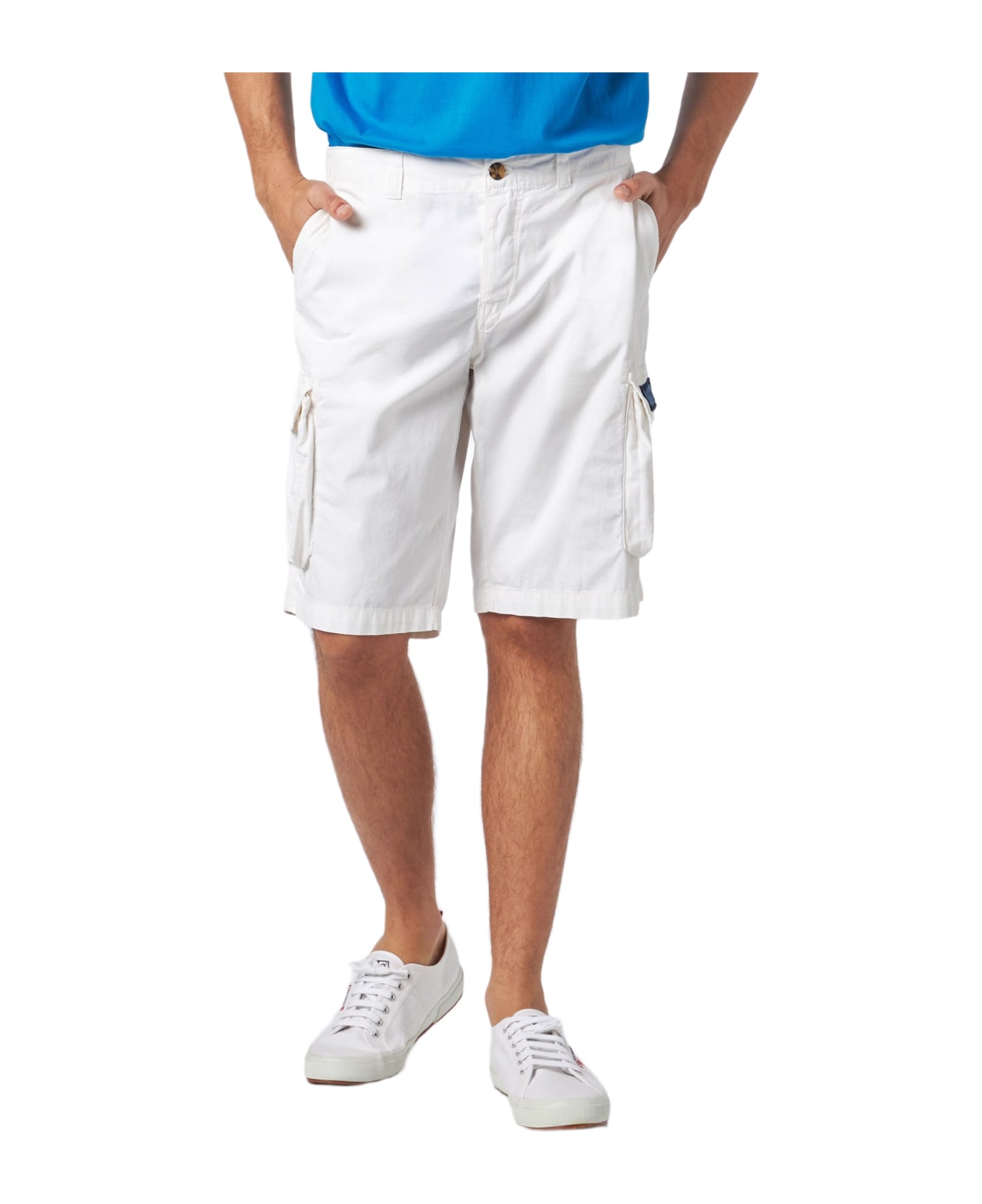 MC2 Saint Barth Man White Cotton Cargo Shorts - WHITE