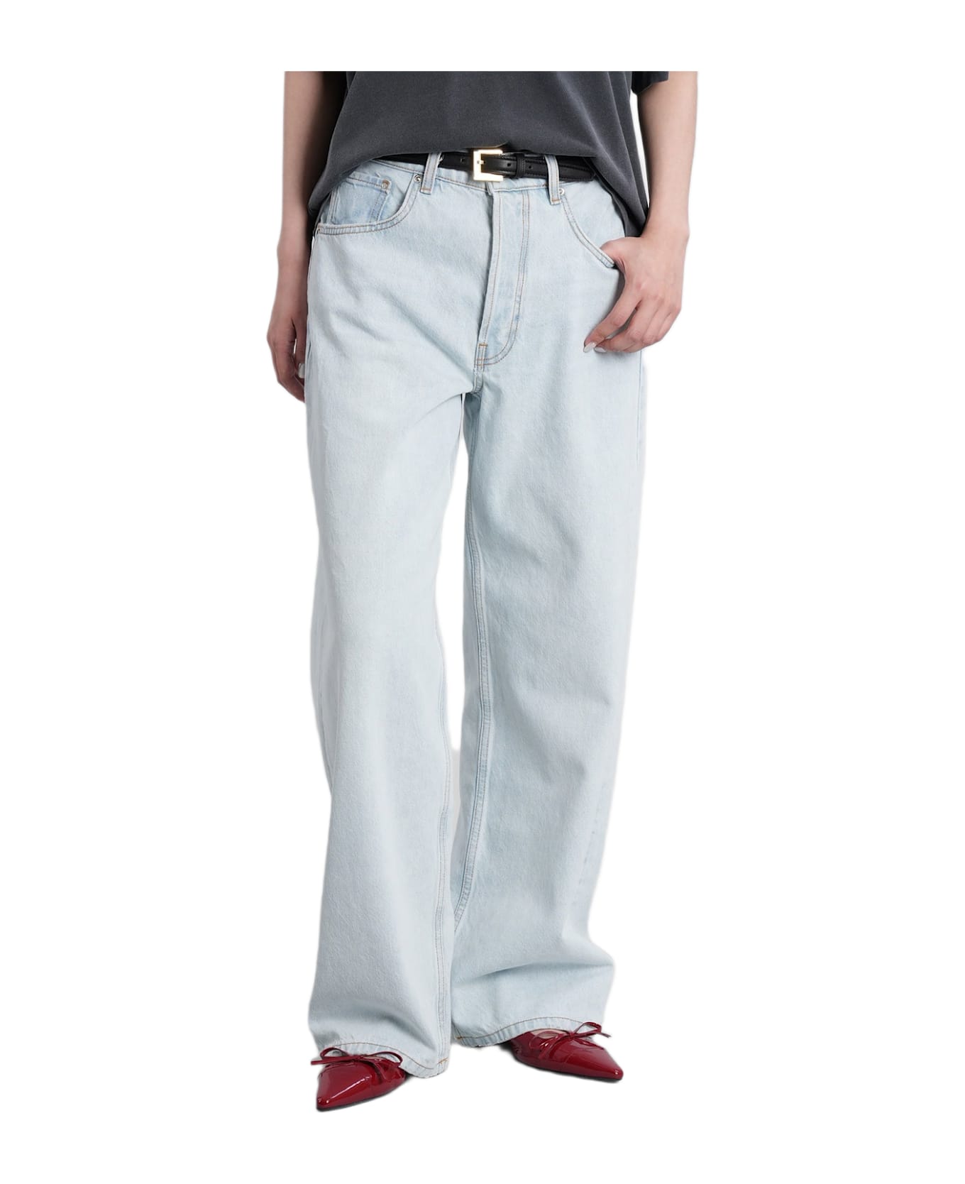 Anine Bing Manon Jeans In Cyan Cotton - cyan