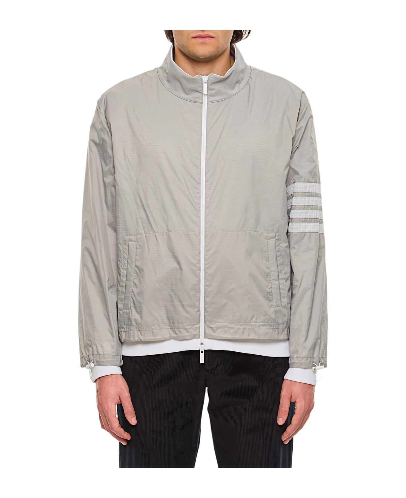 Thom Browne Funnel Neck Jacket W/ 4 Bar - Lt Grey