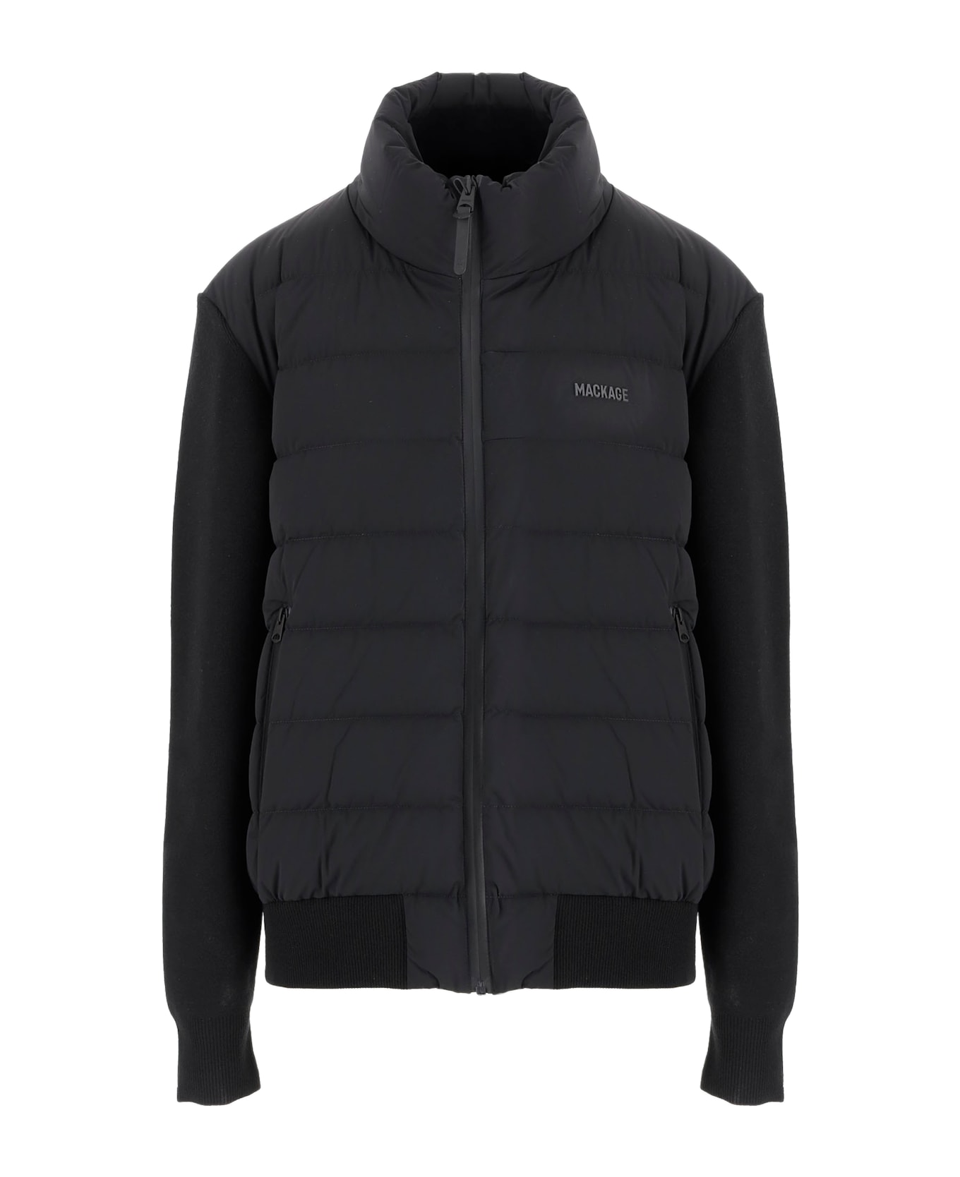 Mackage Stretch Wool Blend Jacket With Logo - Black