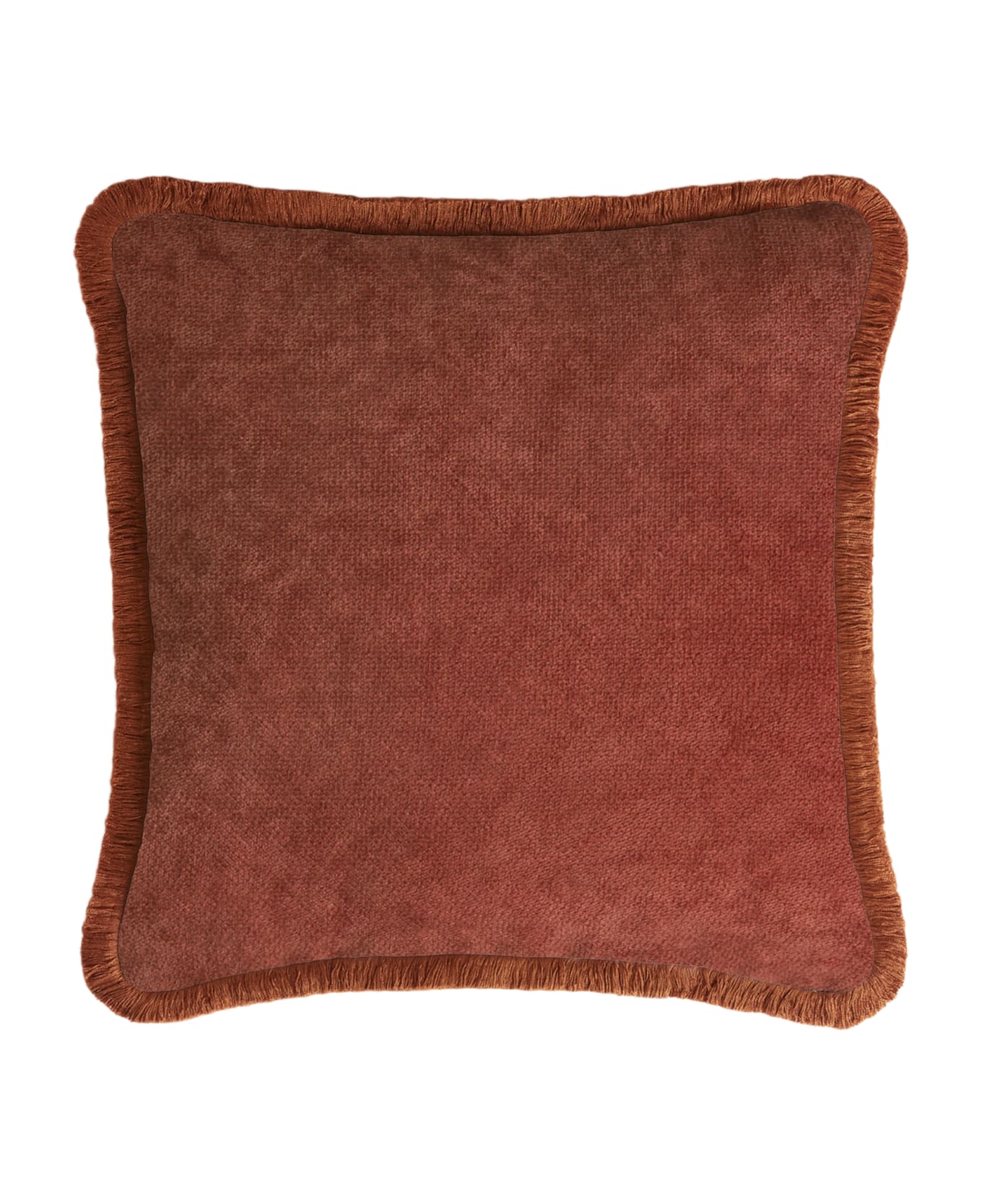 Lo Decor Happy Pillow   Brick Red With Brick Red Fringes - brick red, brick red
