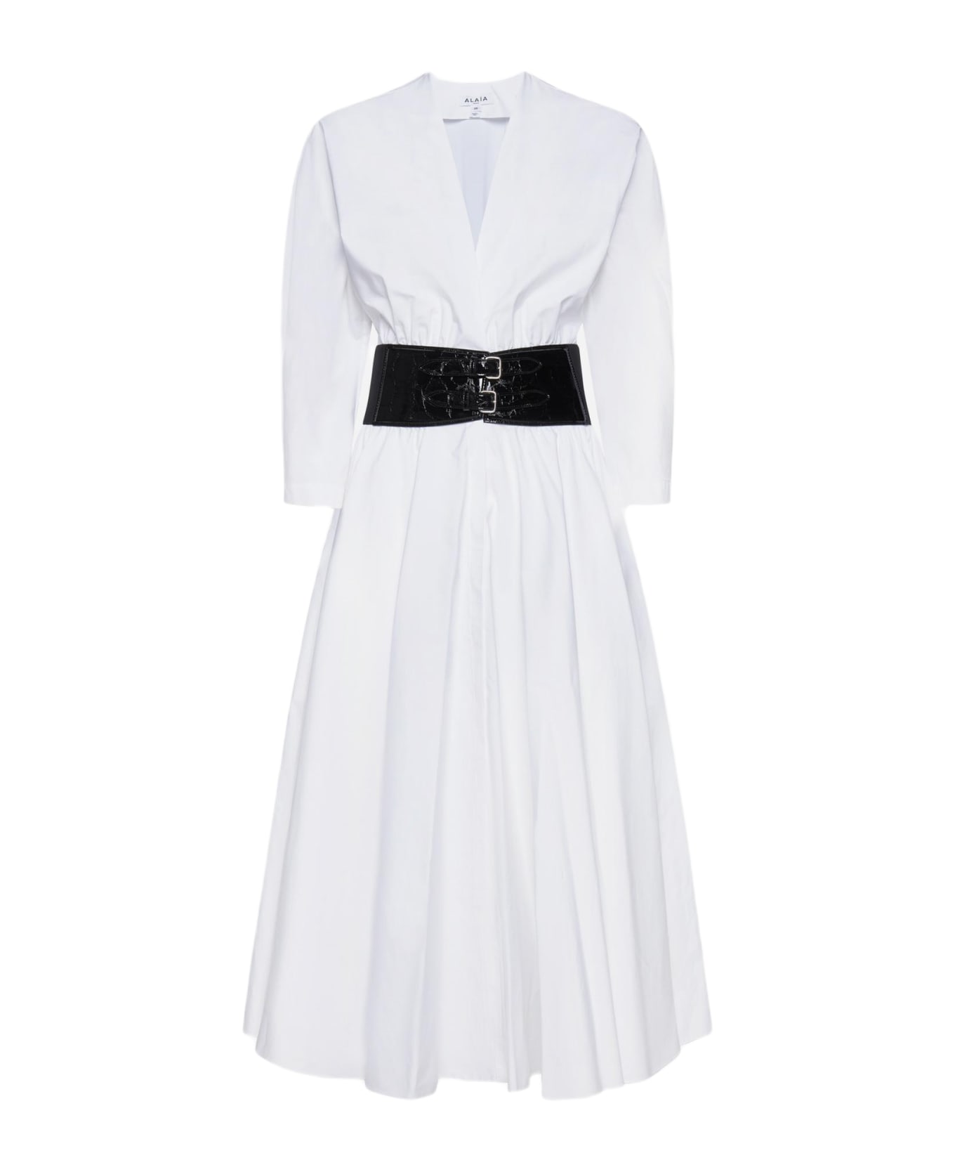 Alaia Belted Cotton Dress - Blanc
