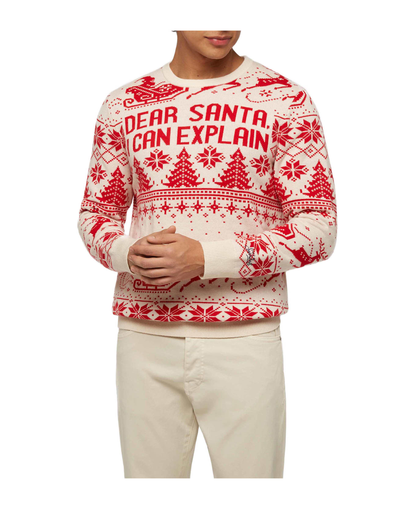 MC2 Saint Barth Red Sweater Heron With Fair Isle And Dear Santa Jacquard - WHITE
