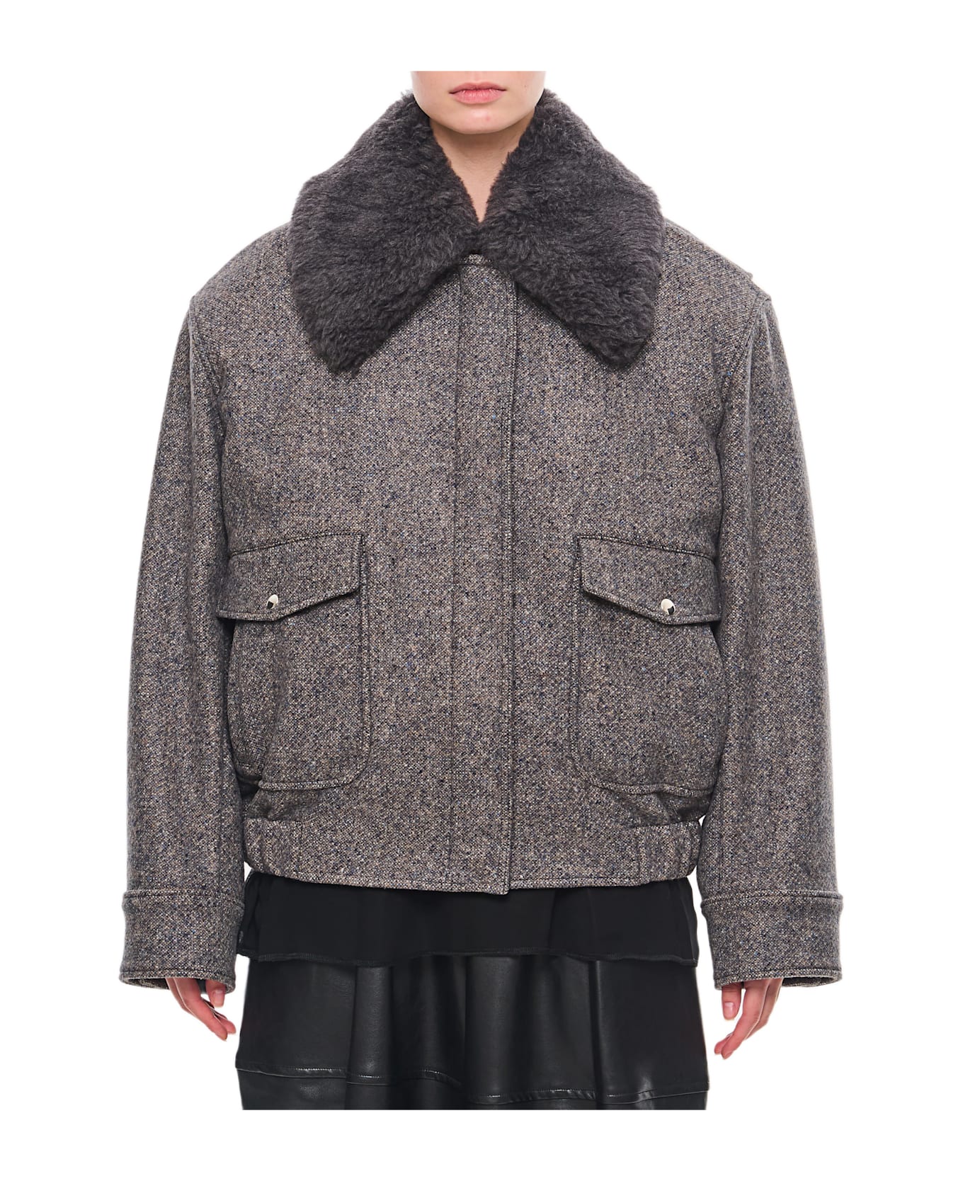 Stella McCartney Teddy Wool Trimmed Zipped Jacket Unlined - Grey