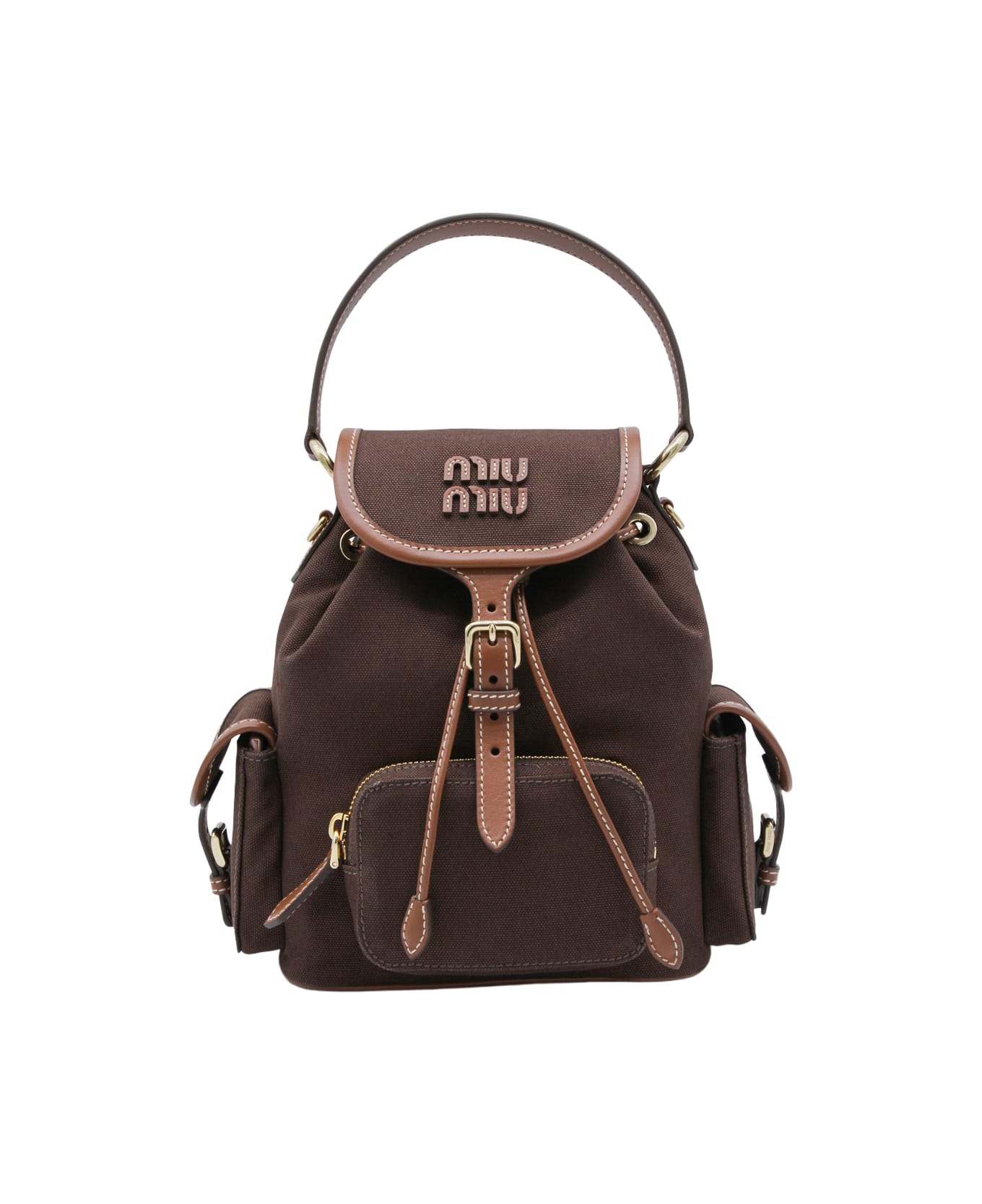 Miu Miu Cocoa And Brandy Cotton Backpack - CACAO+BRANDY