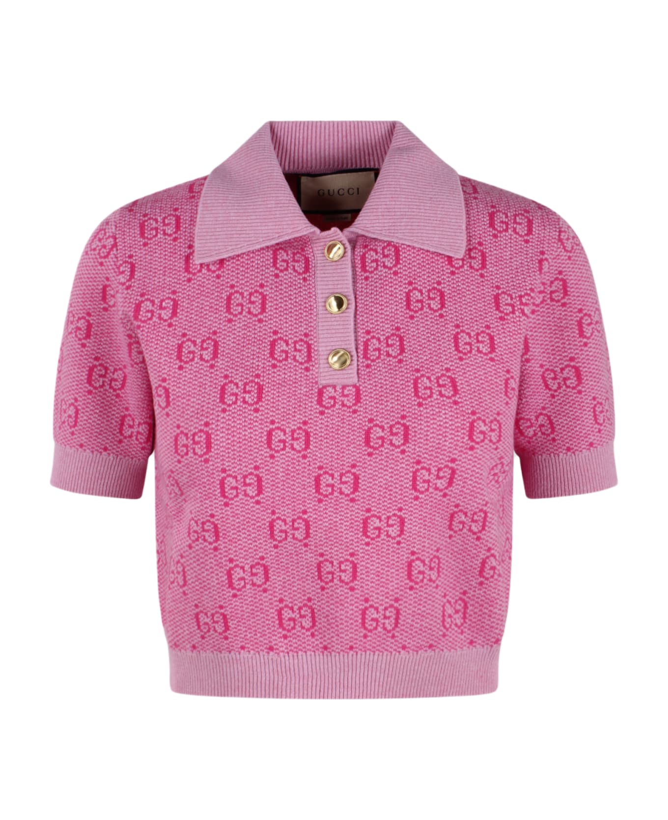Gucci Gg Wool Jacquard Polo - Pink & Purple