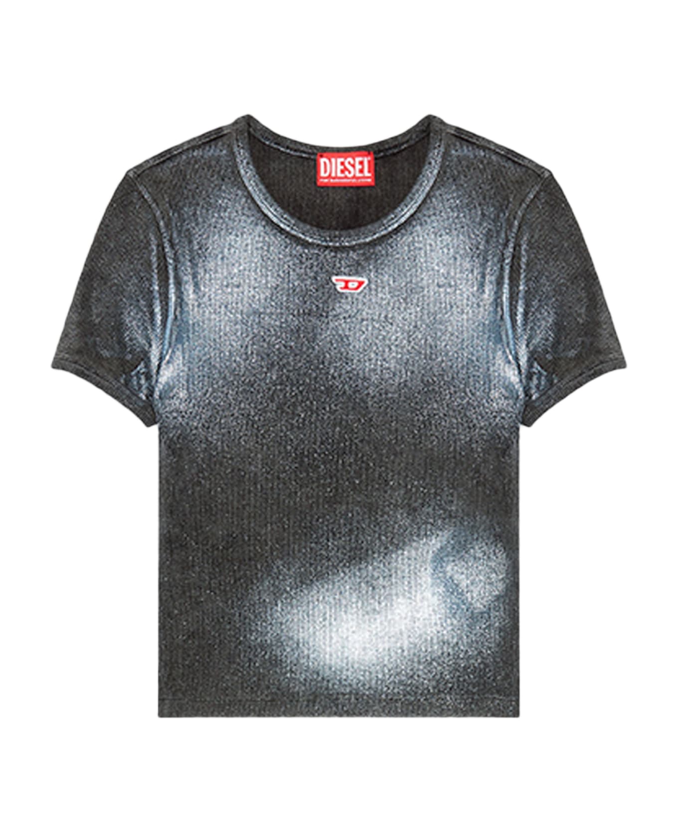 Diesel T-ele-n1 Black ribbed cotton t-shirt with metallic coating - T Ele N1 - Nero