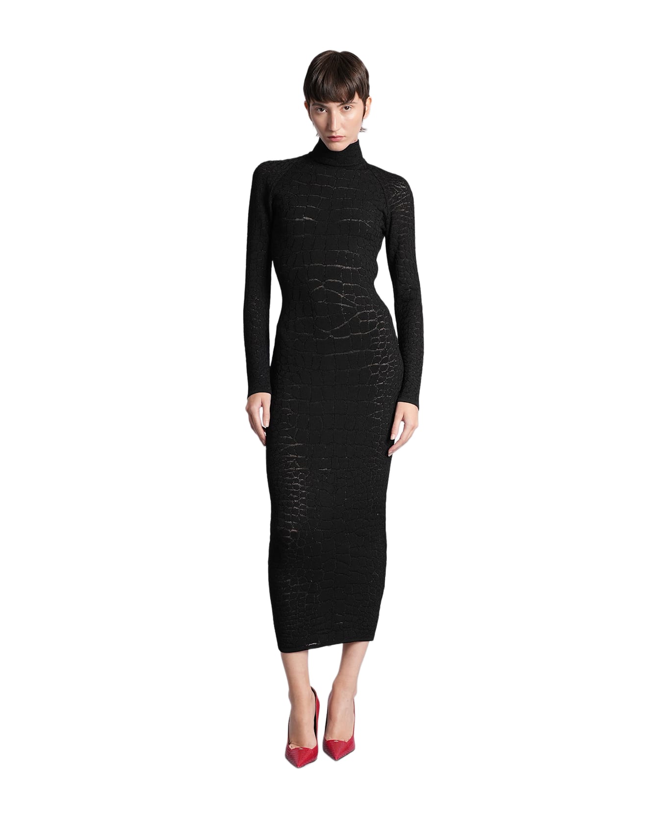 Balmain Long Dress In Black Viscose - black