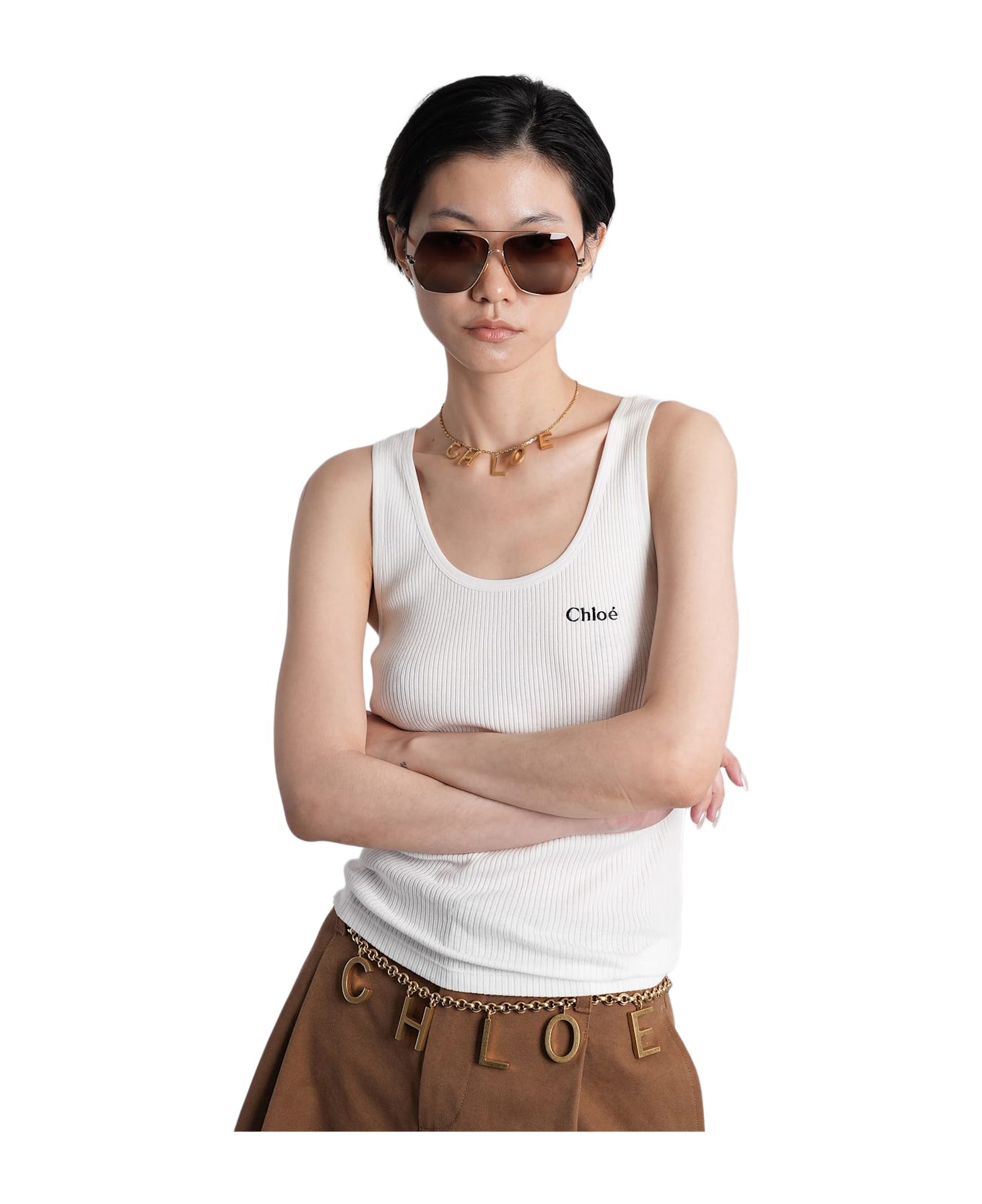 Chloé Tank Top In White Cotton - white