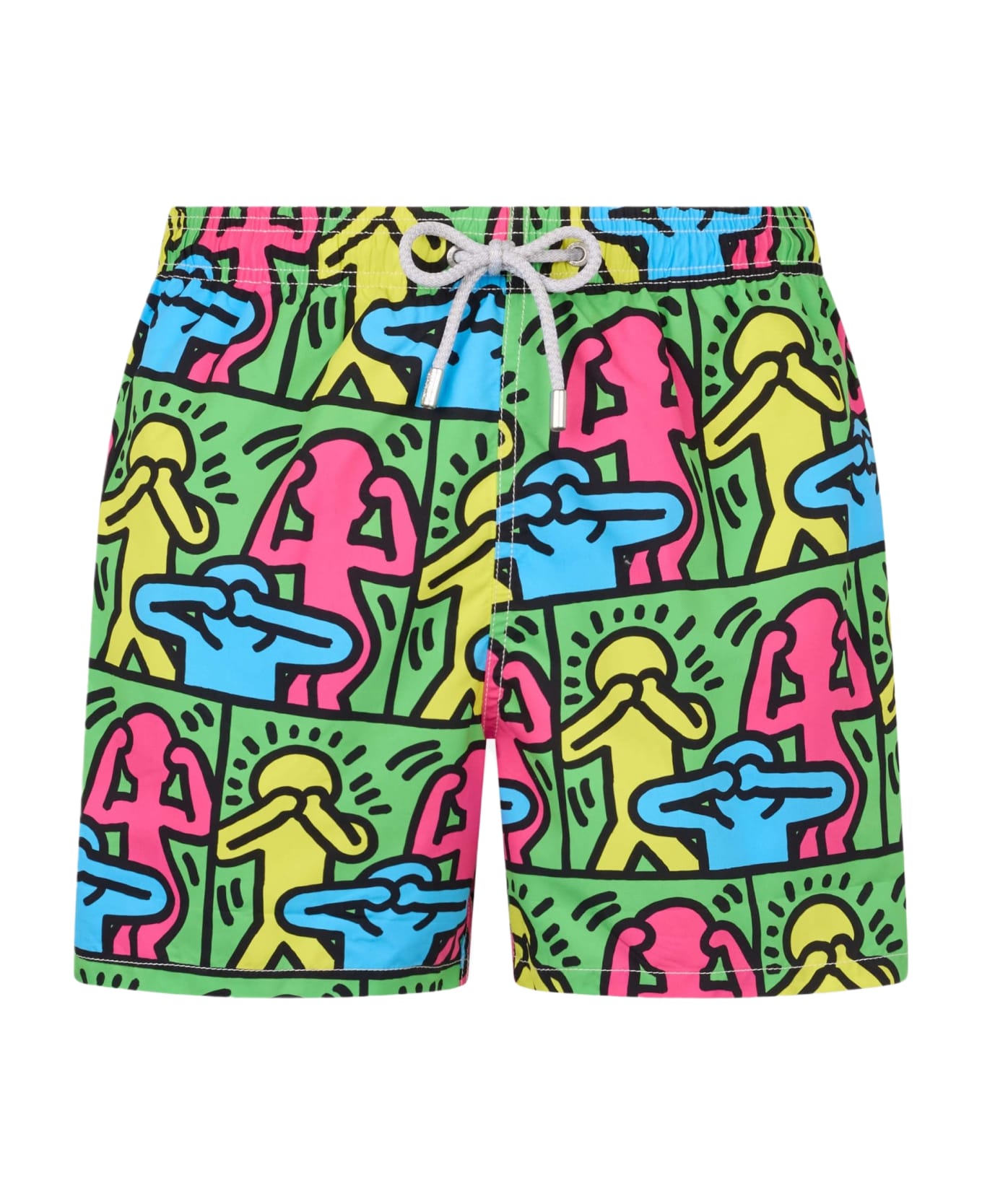 MC2 Saint Barth Man Mid-length Gustavia Swim-shorts With Keith Haring Design Placed Print| Keith Haring Special Edition - GREEN