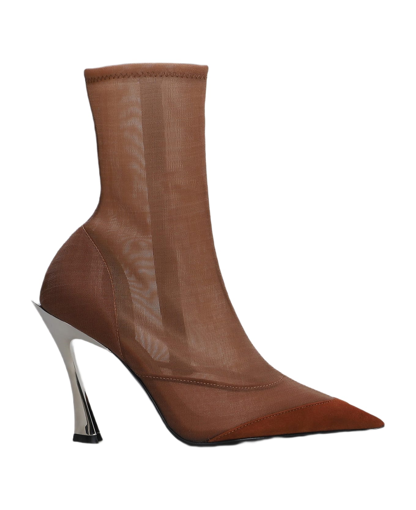Mugler High Heels Ankle Boots In Leather Color Nylon - leather color