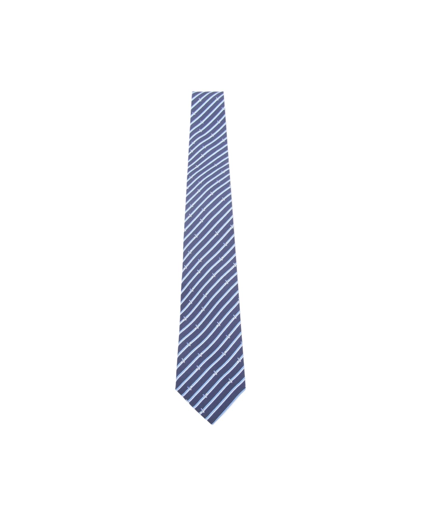 Ferragamo Navy And Light Blue Silk Stripe Tie - Blue