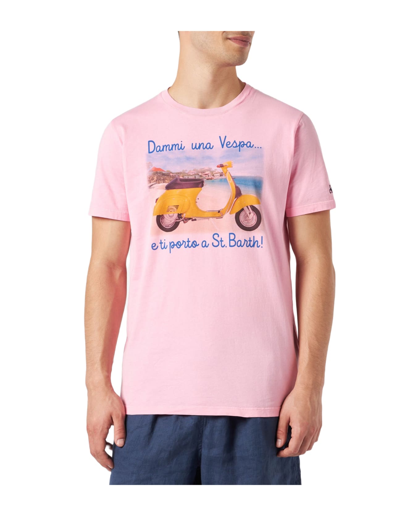 MC2 Saint Barth Man Cotton Vintage Treatment T-shirt With Dammi Una Vespa E Ti Porto A St. Barth Print | Vespa® Special Edition