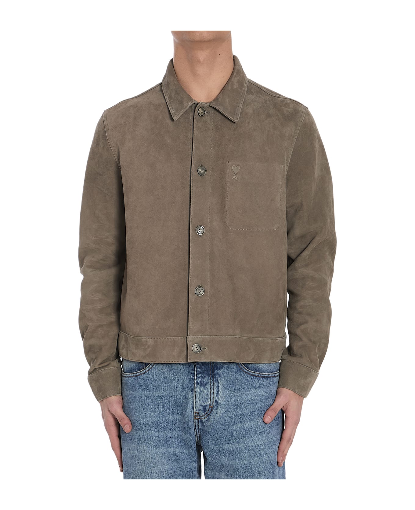 Ami Alexandre Mattiussi Suede Leather Jacket - GREY